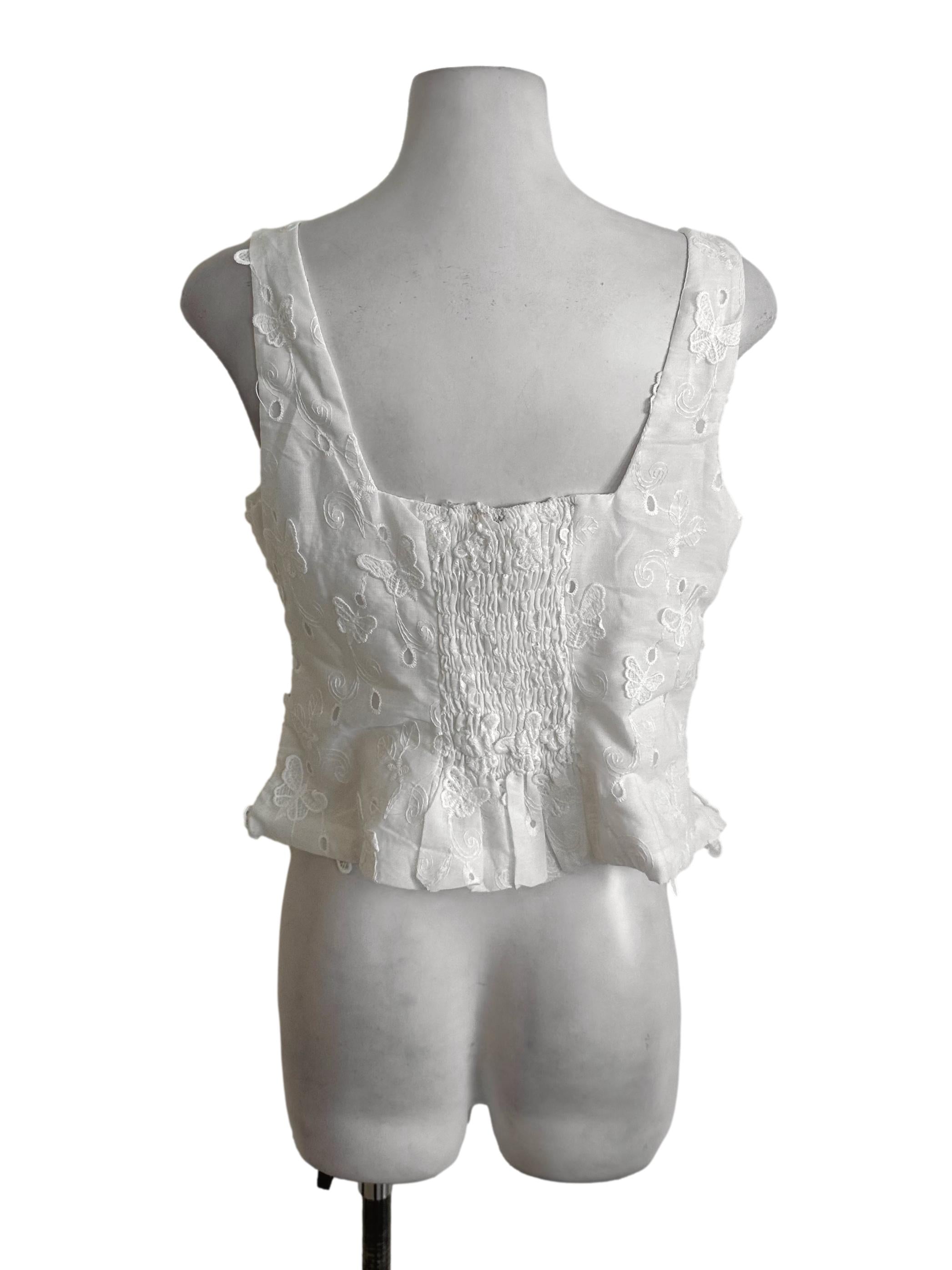 Pearl White Textured Button Top
