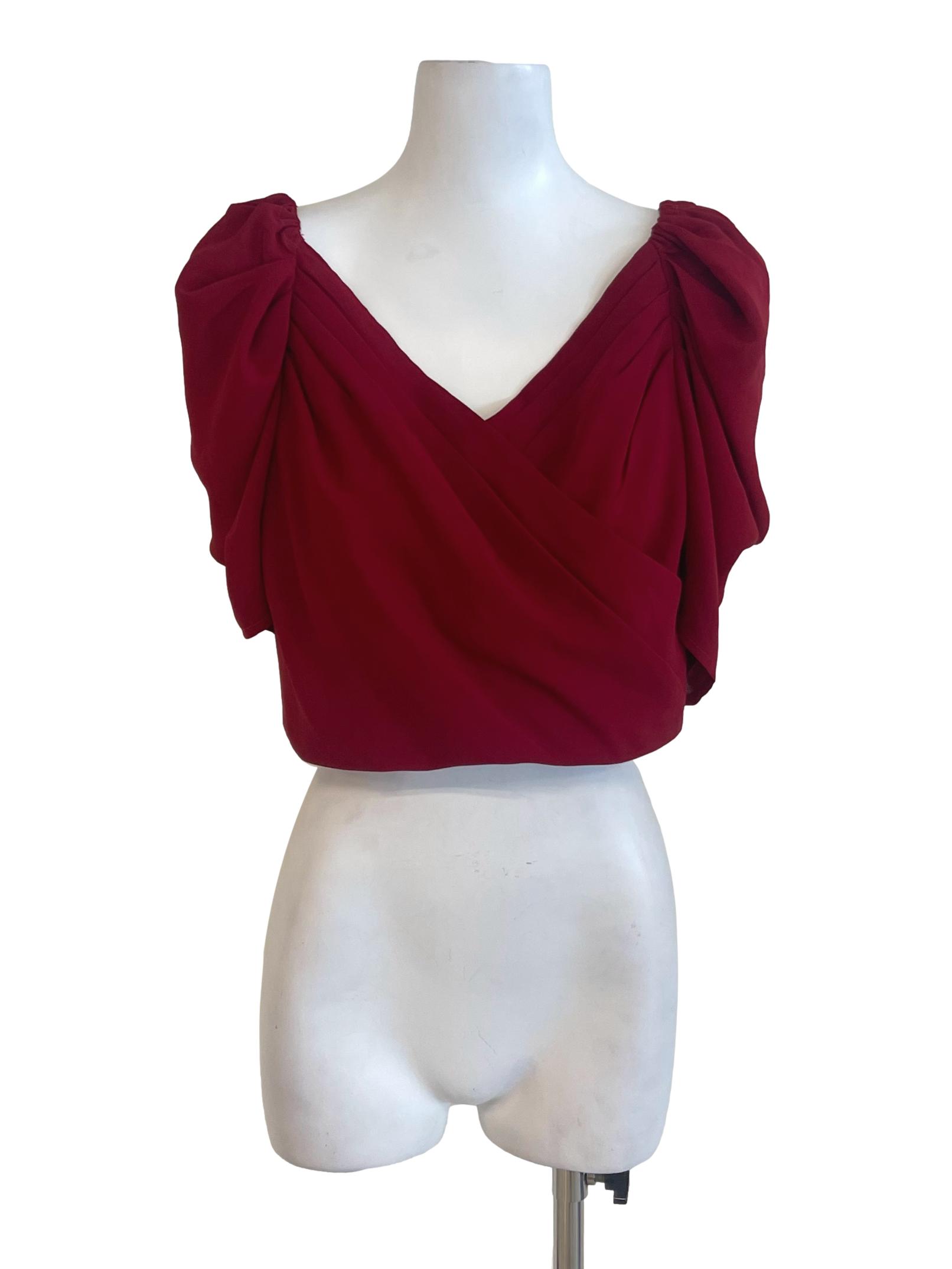 Red Blood V Neck Wrap Bust Crop Top
