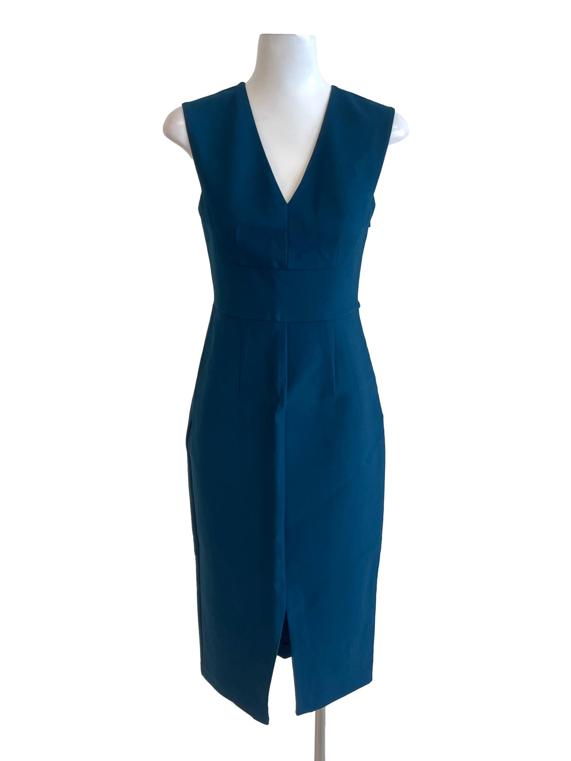 Peacock Blue V Neck Slit Dress LB