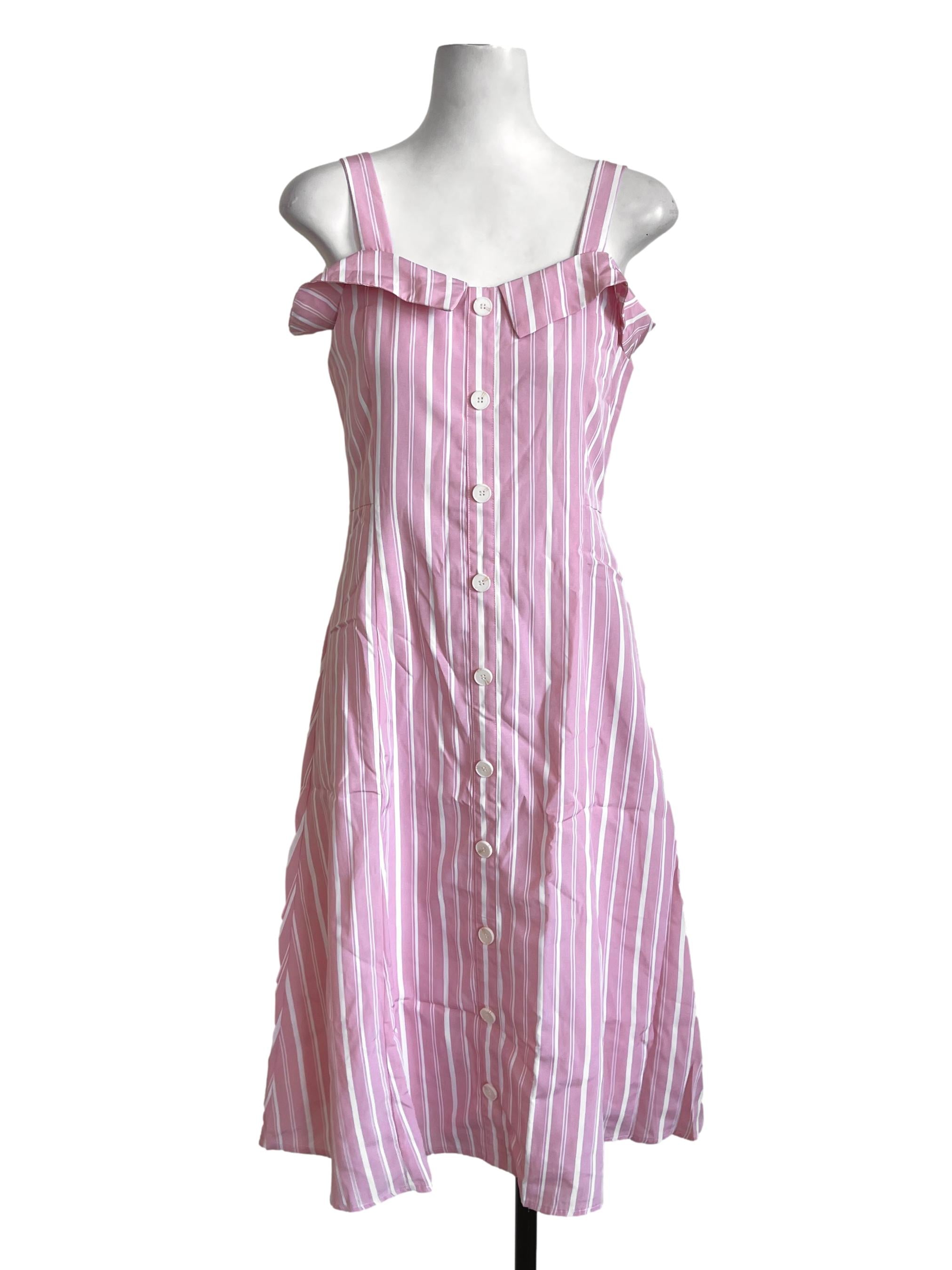 Pink Stripes Off Shoulder Dress