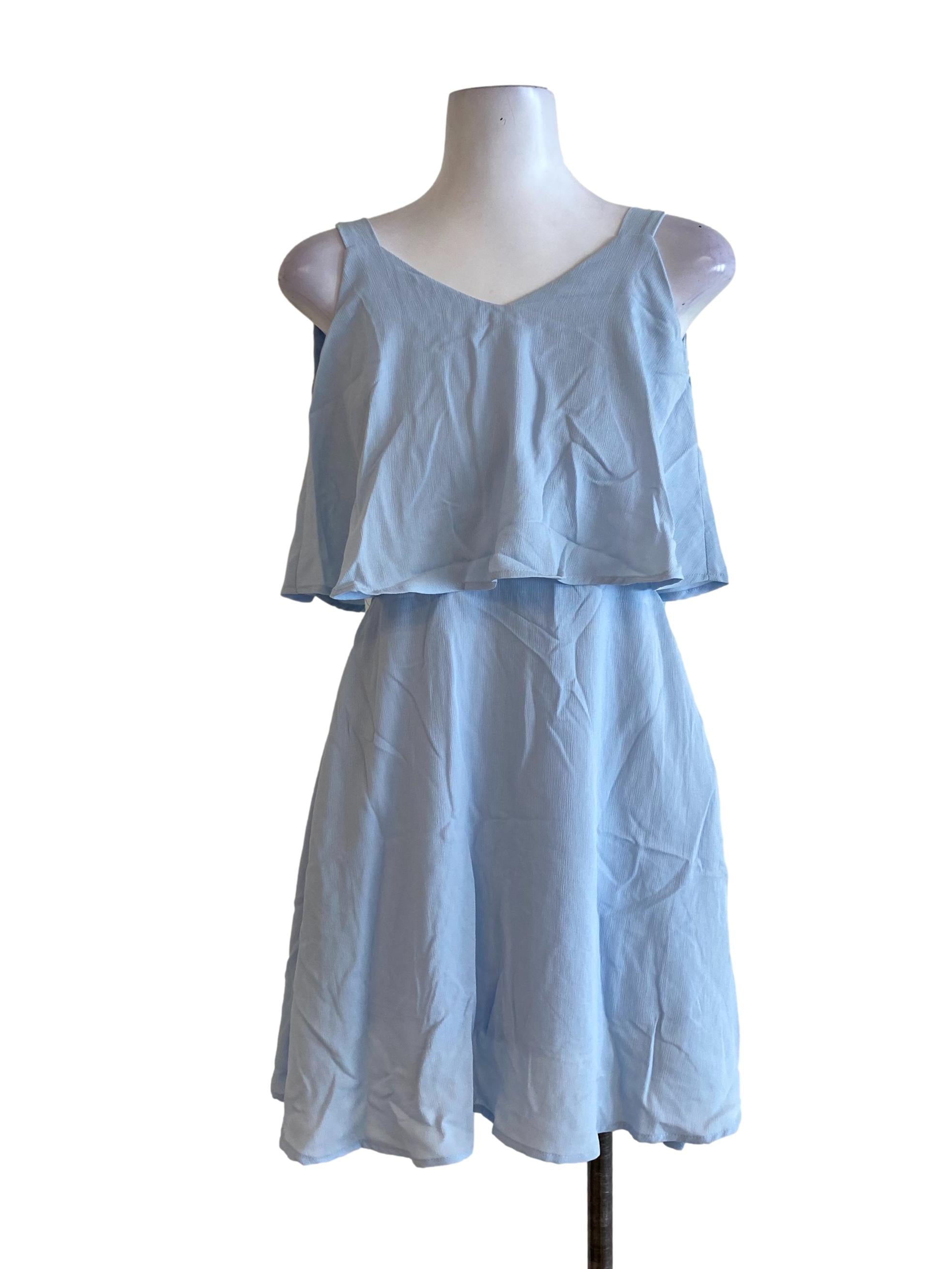Sky Blue Plain Blouson Dress