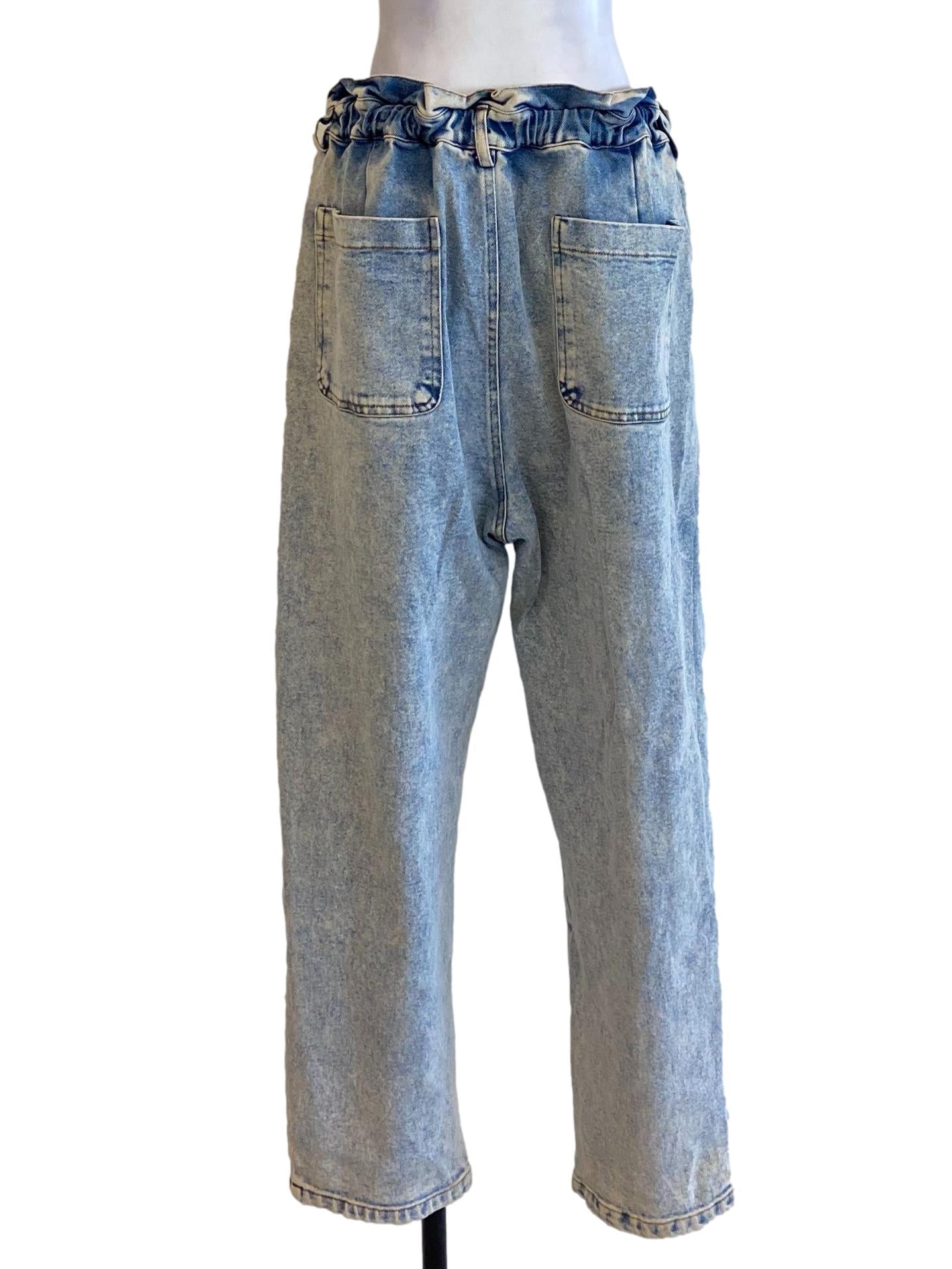 Light Denim Blue Ruffle Waist Jeans