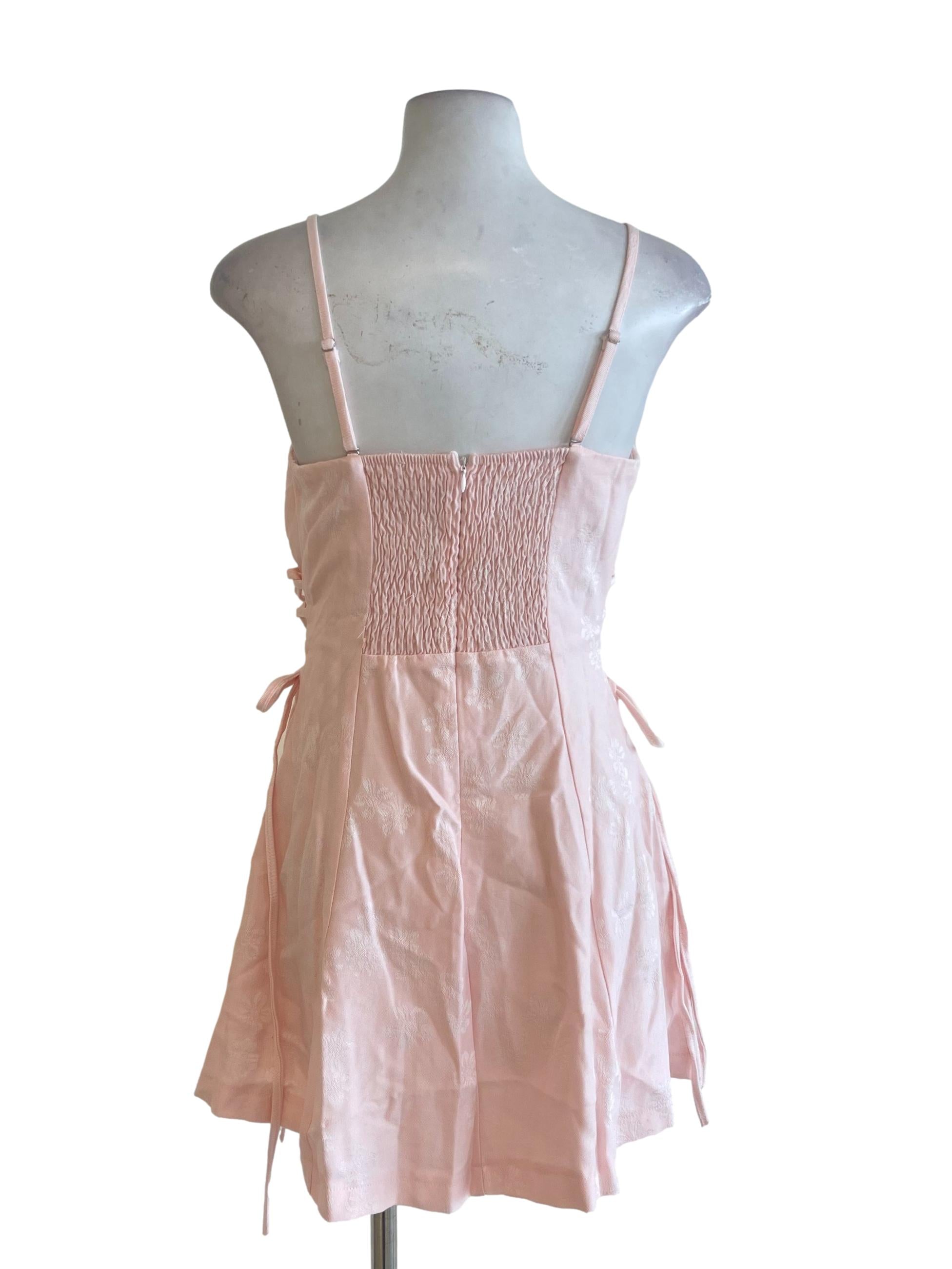 Light Rose Pink Floral Crochet Spaghetti Strap Dress
