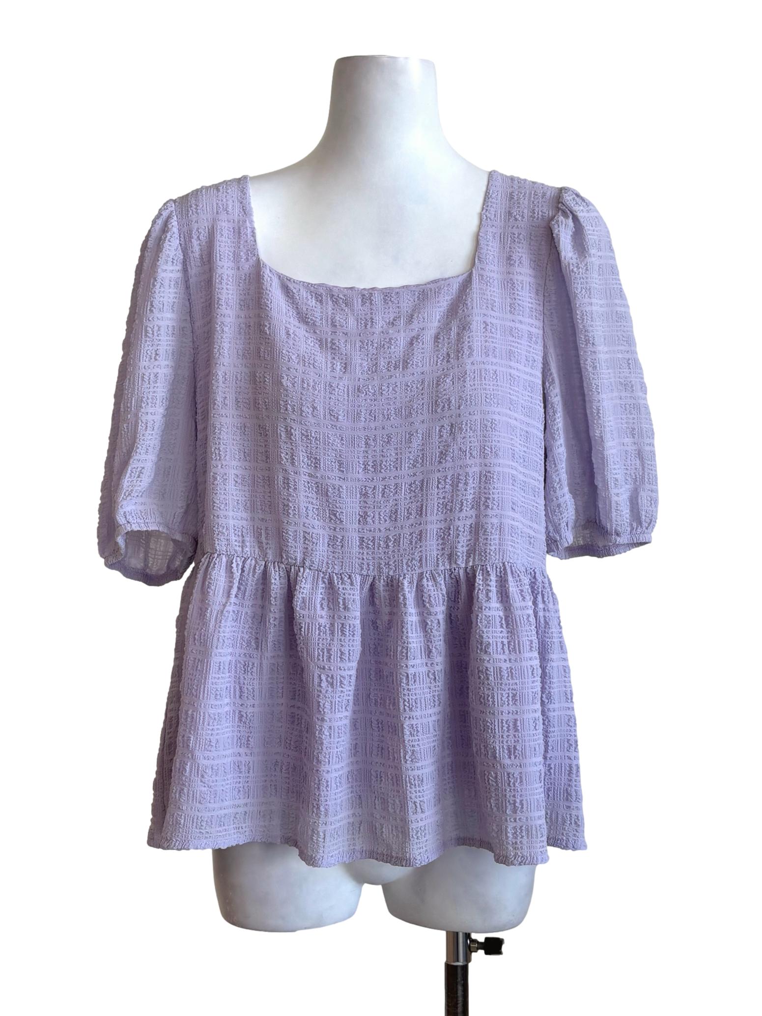 Lavender Plaid Crinkle Peplum Top