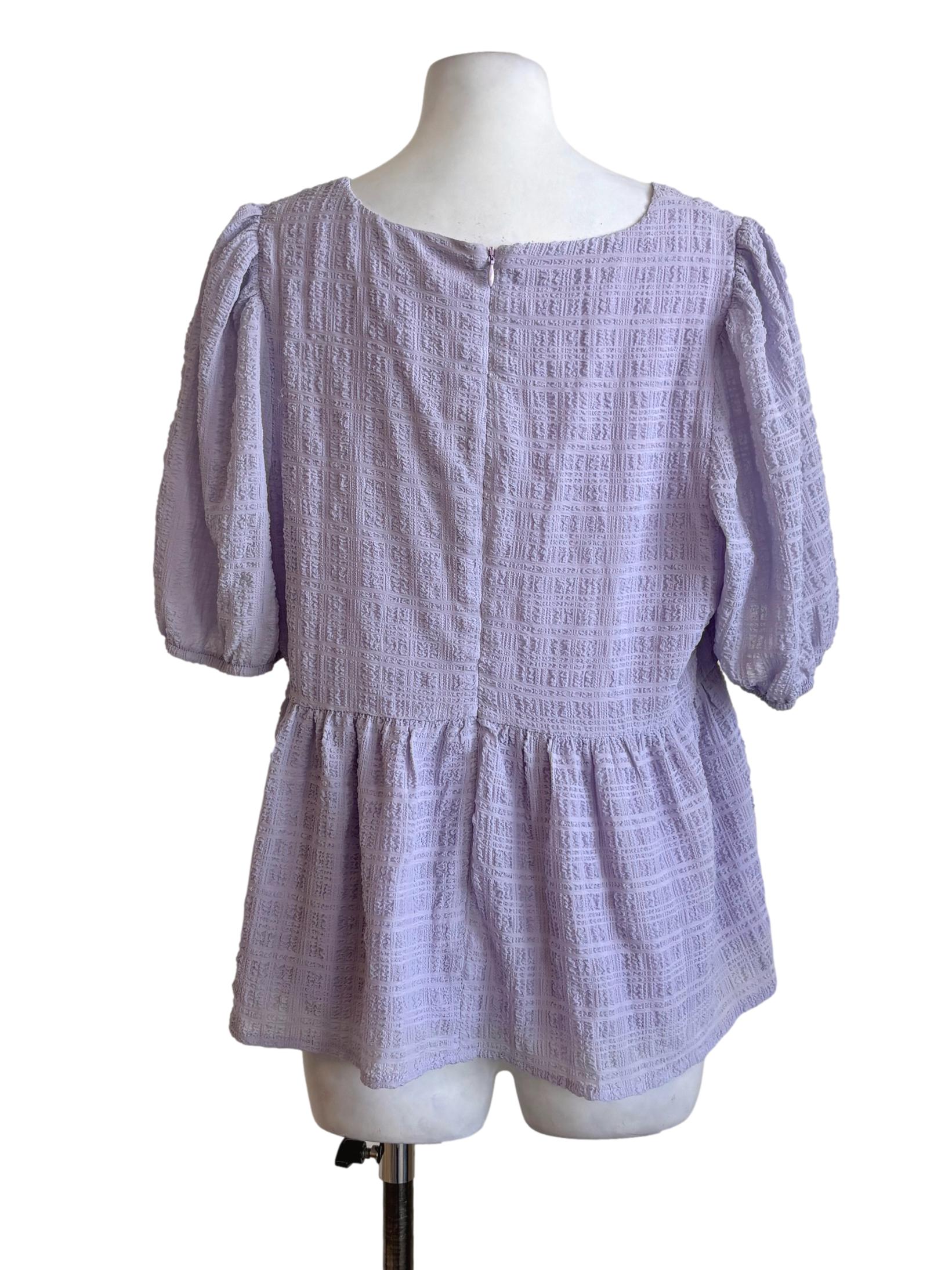 Lavender Plaid Crinkle Peplum Top