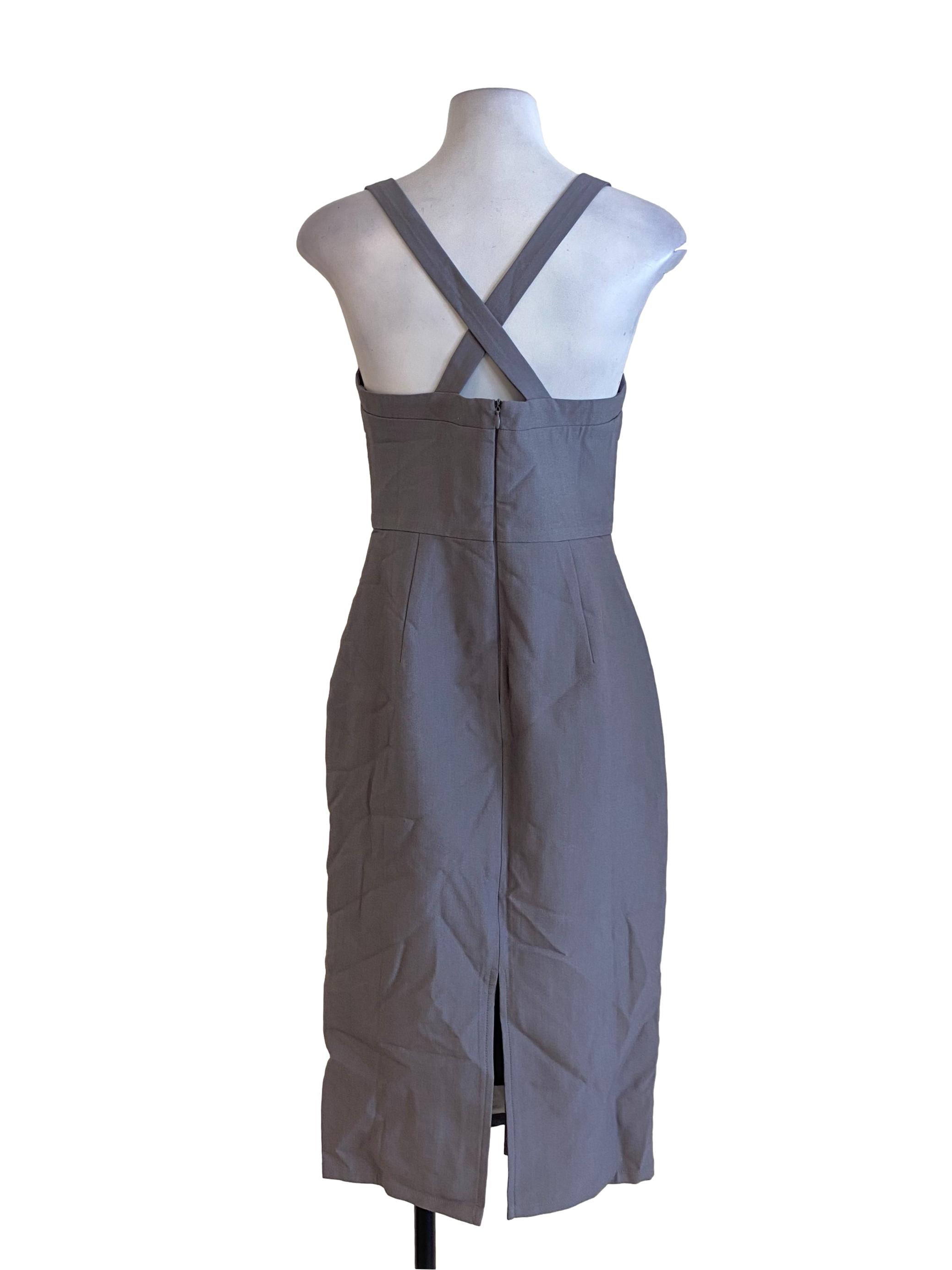 Shadow Grey Plain Bodycon Apron Dress