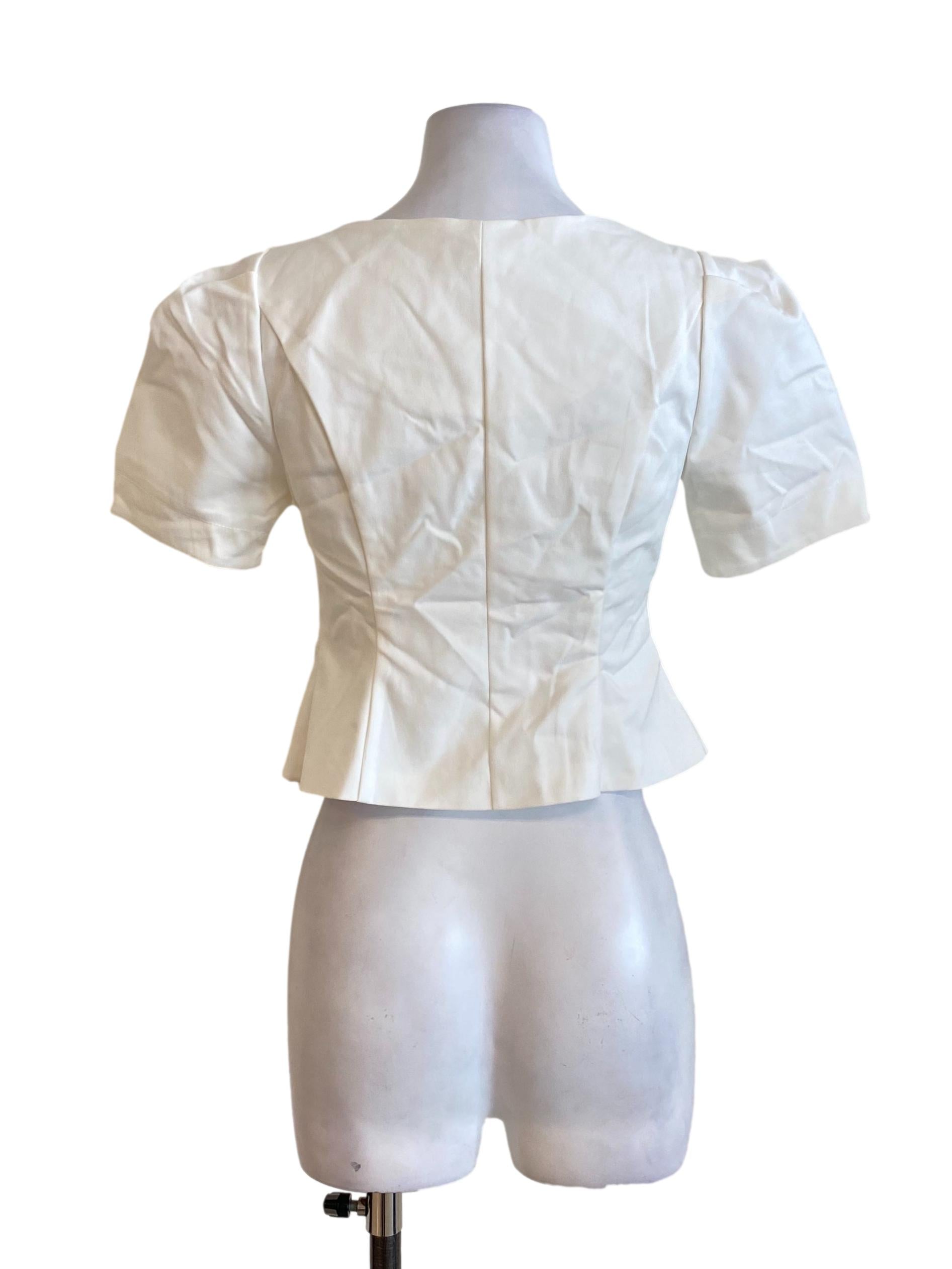 White Plain Pleated Short Sleeved Sweetheart Neck Top