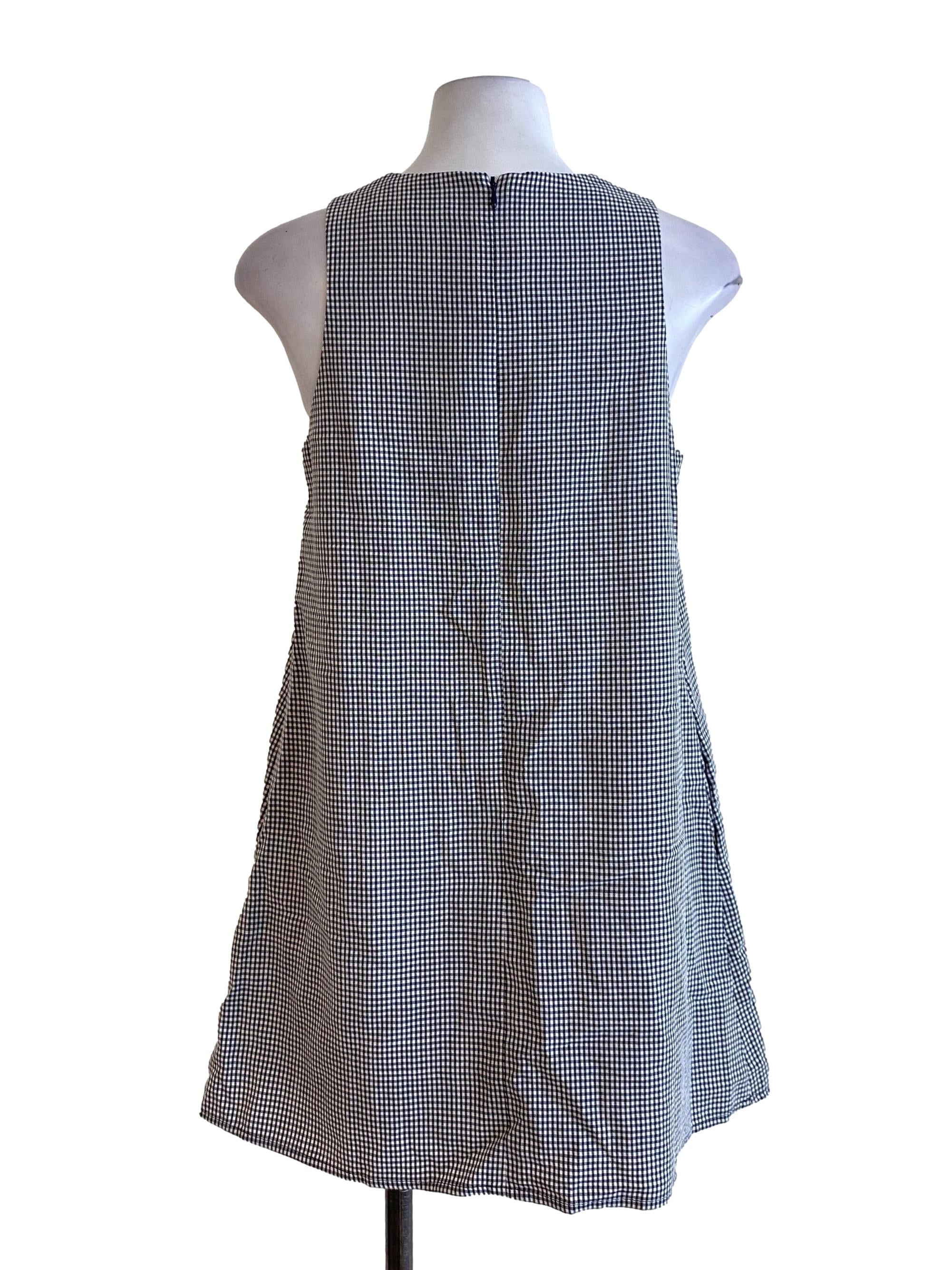 Navy Blue Plaid Shift Dress