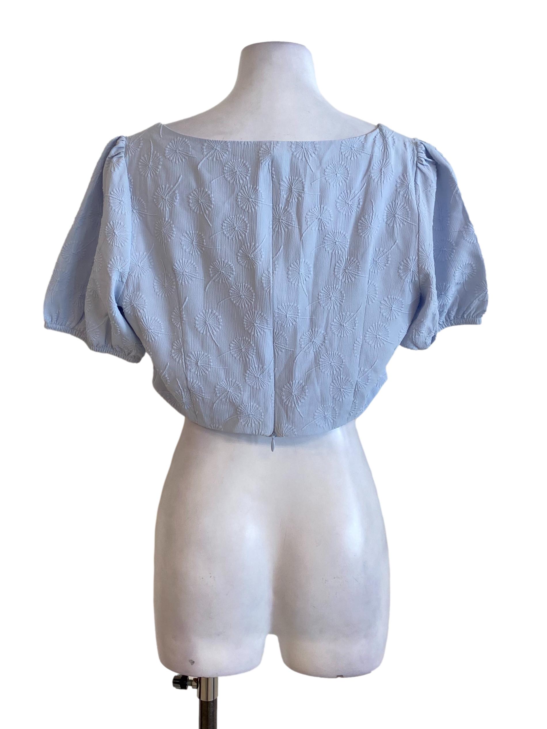 Light Blue Dandelion Printed Peasant Sleeved Top