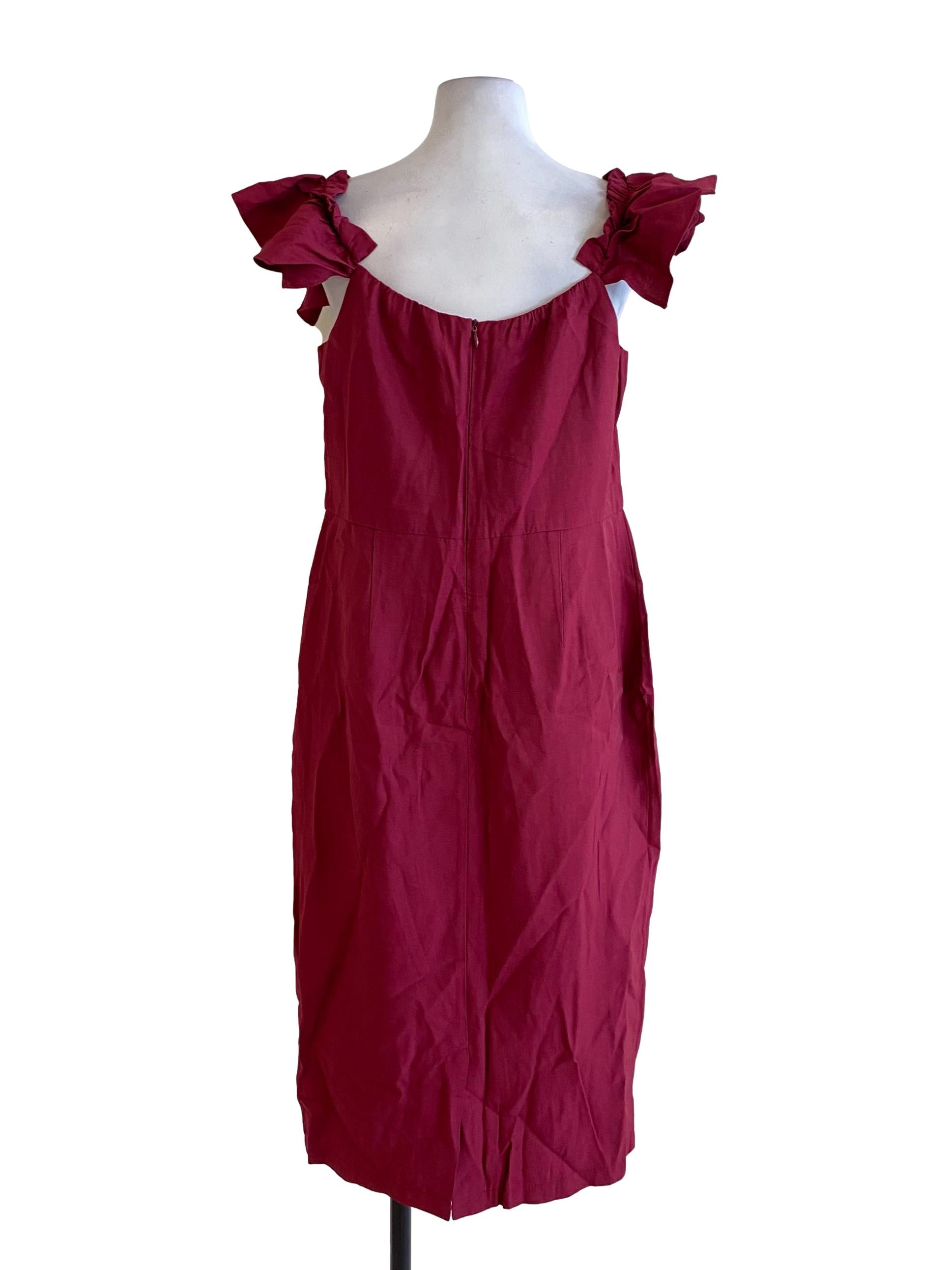 Cherry Red Plain Ruffled Strap Sweetheart Neck Dress