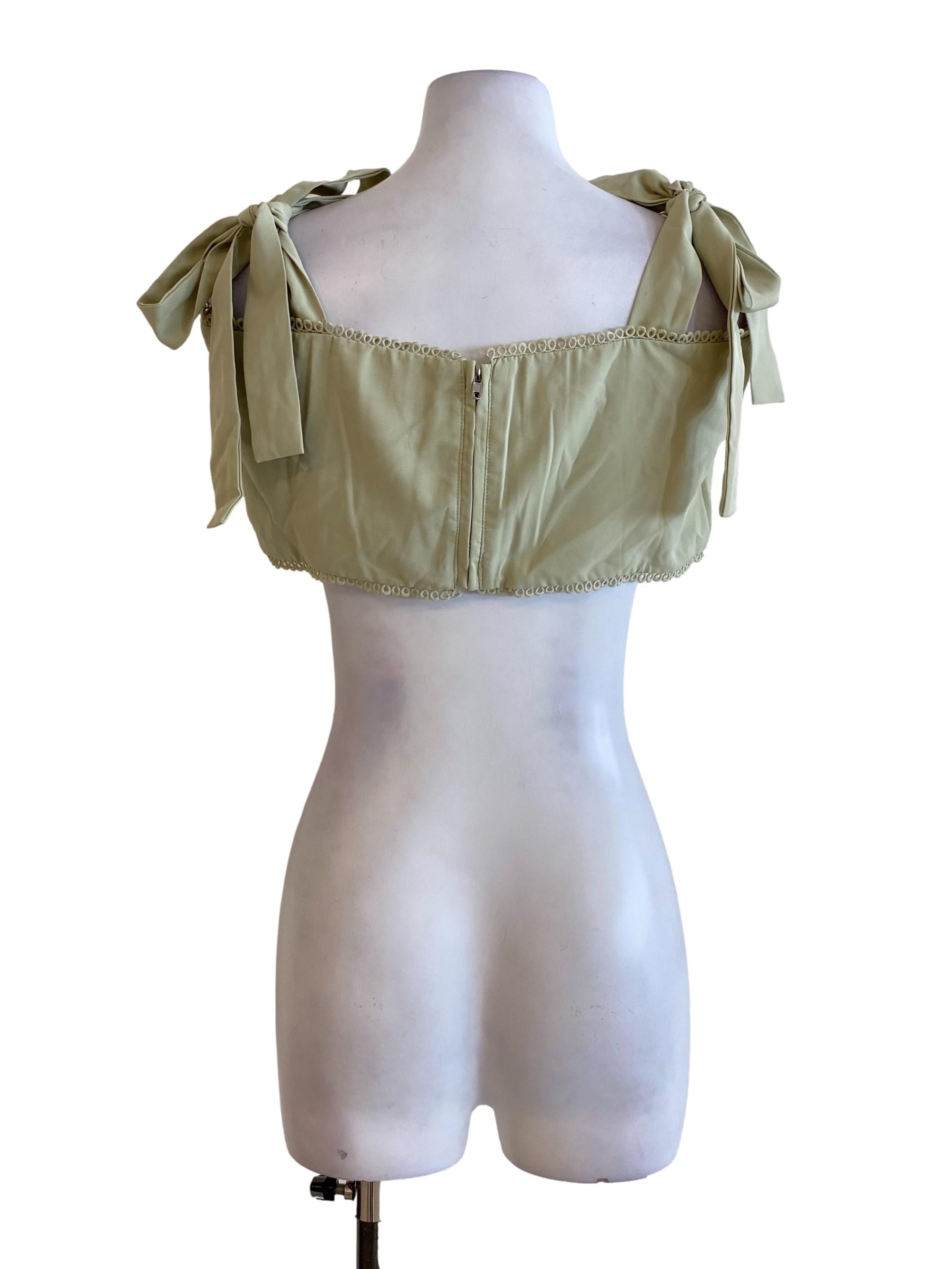 Sage Green Laced Curve Neck Tie Strap Top