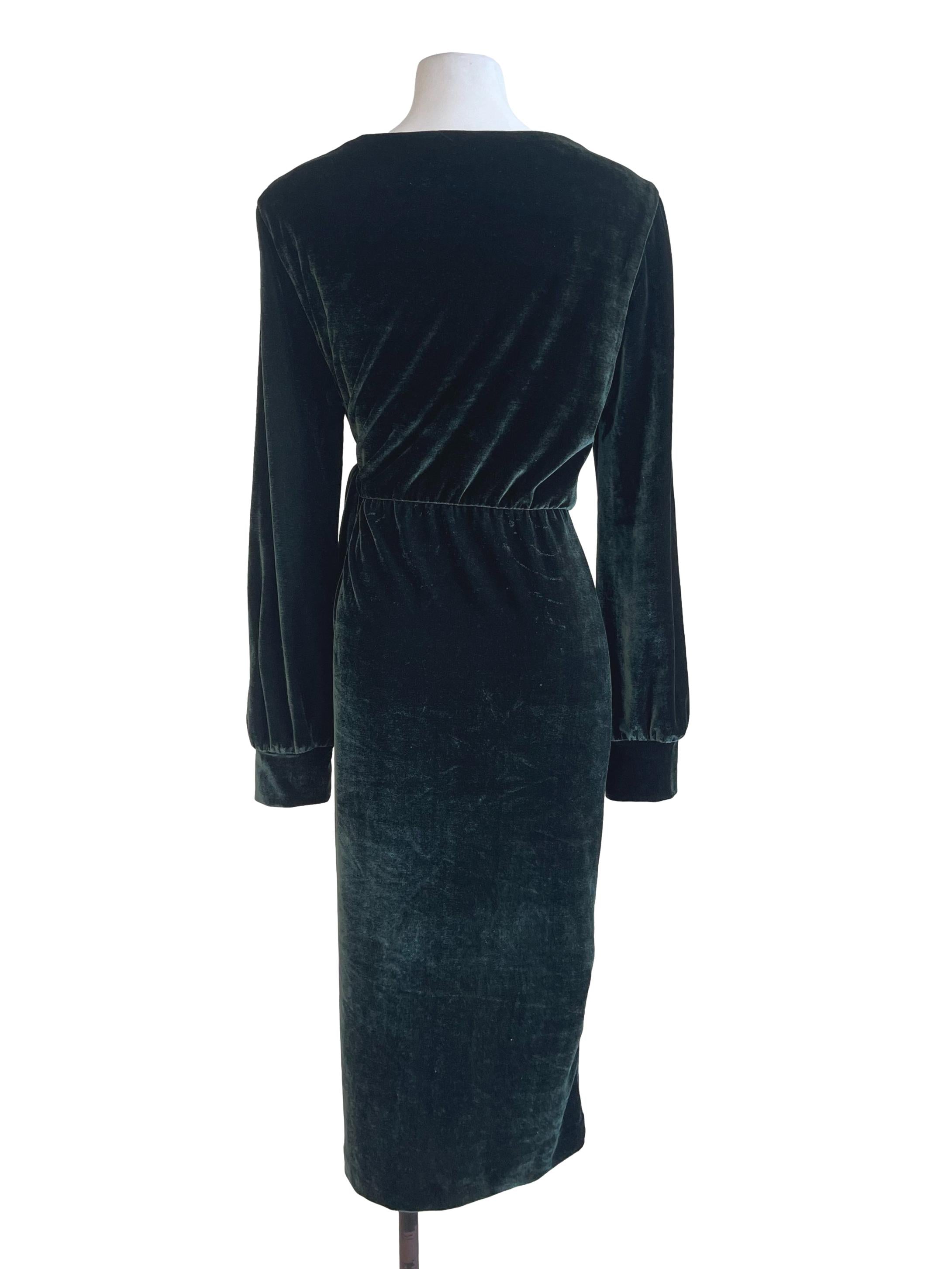 Emerald Green Velvet Wrap Dress