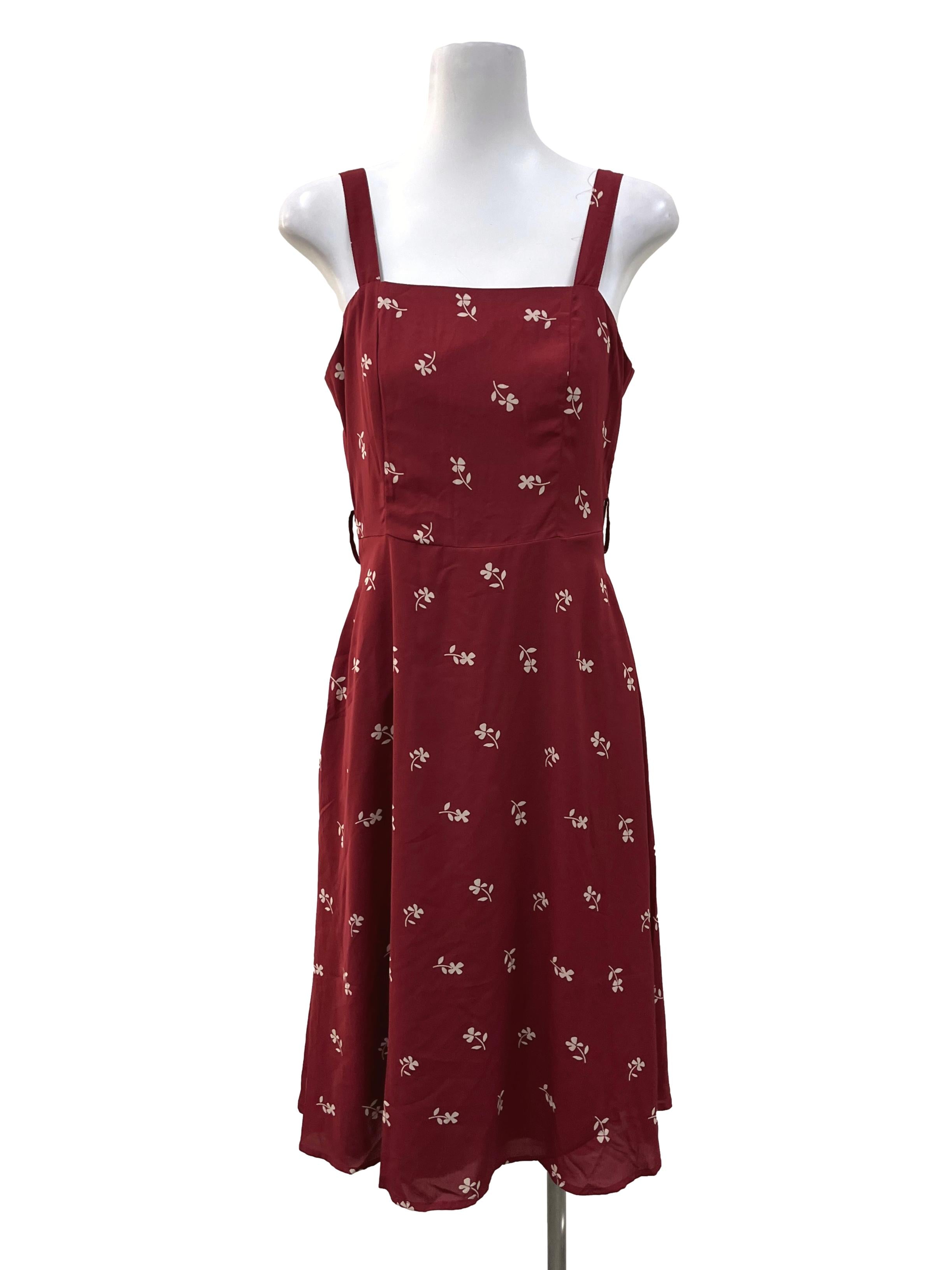 Red Floral Square Neck Dress