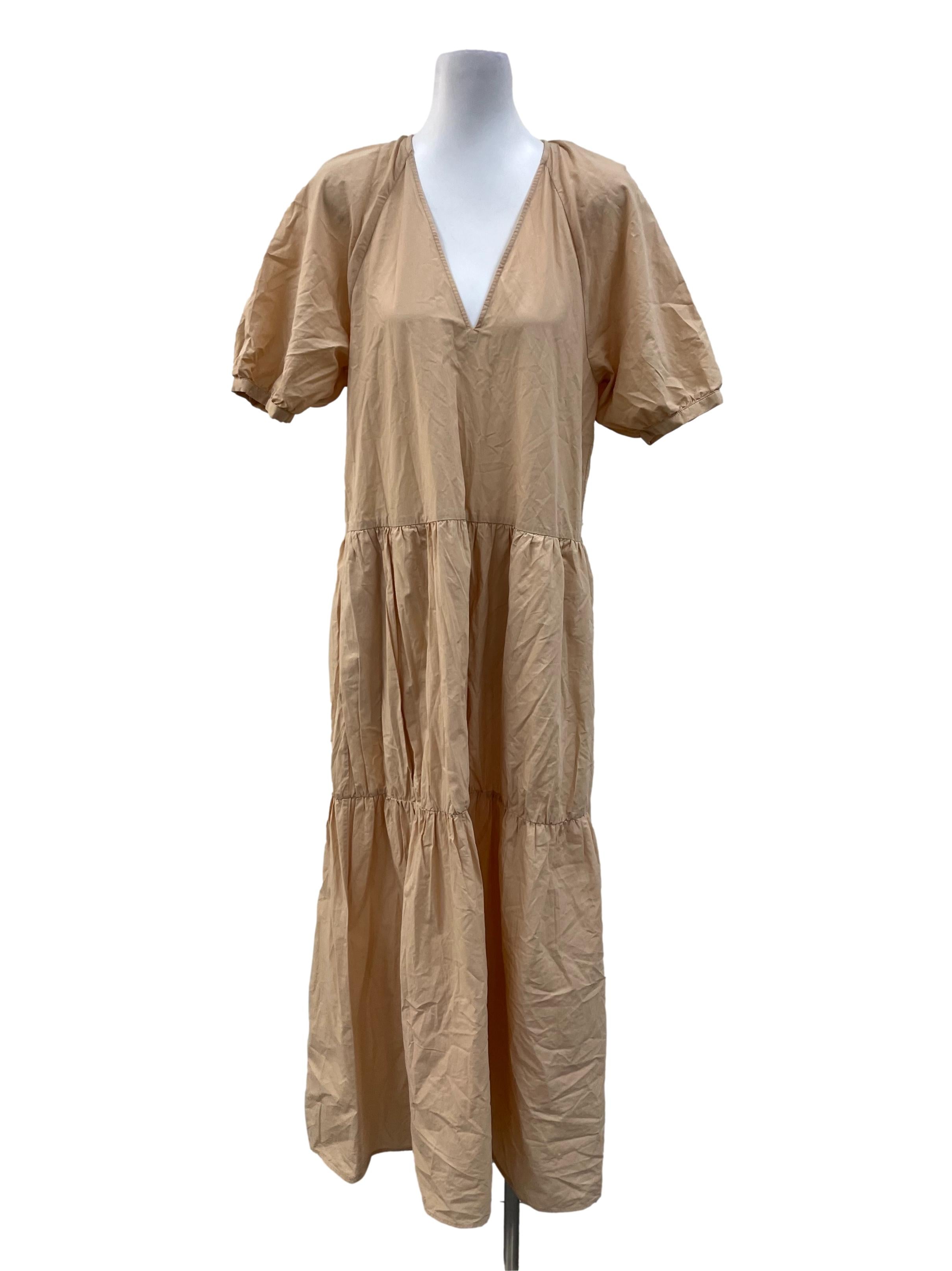 Light Caramel Brown V Neck Dress