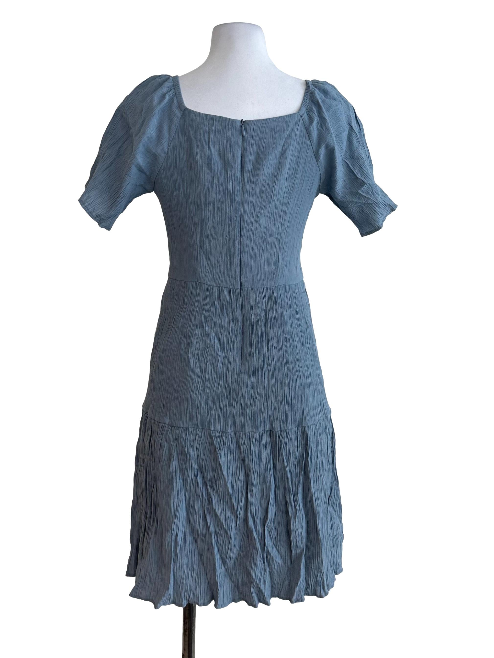 Dusty Blue Textured Tiered Dress