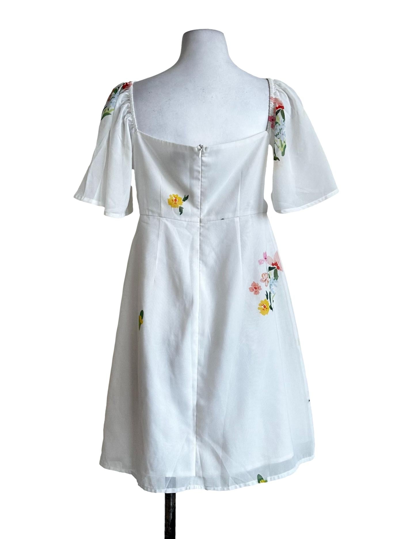 White Flower Printed Mini Dress