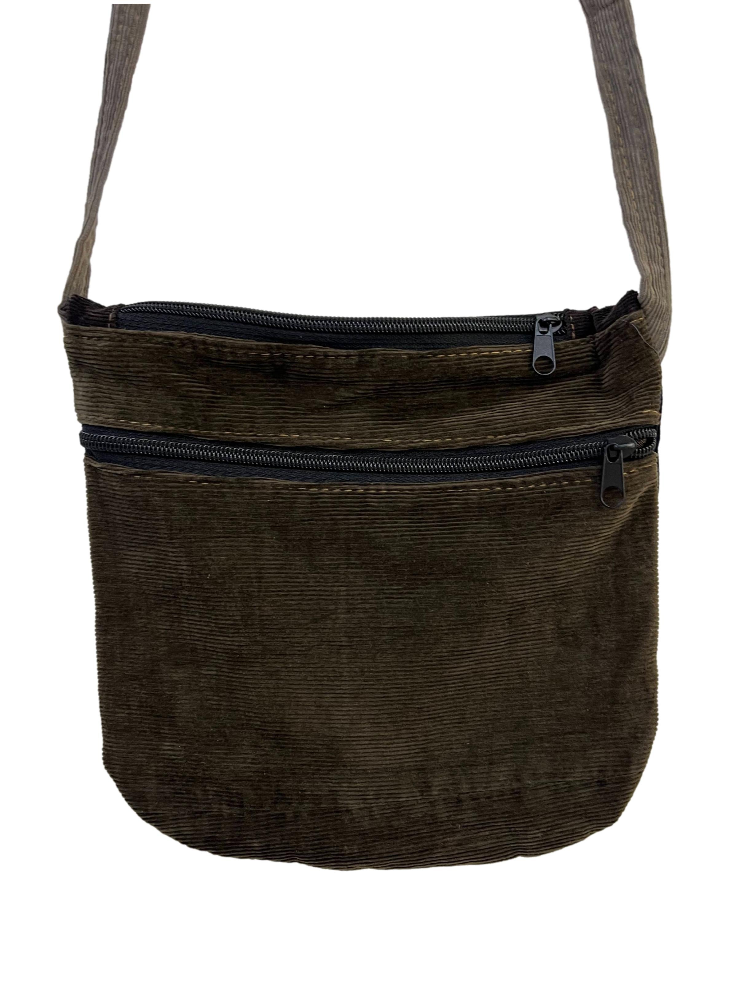 Green Red Patch Corduroy Mini Reworked Crossbody Bag With Green Strap