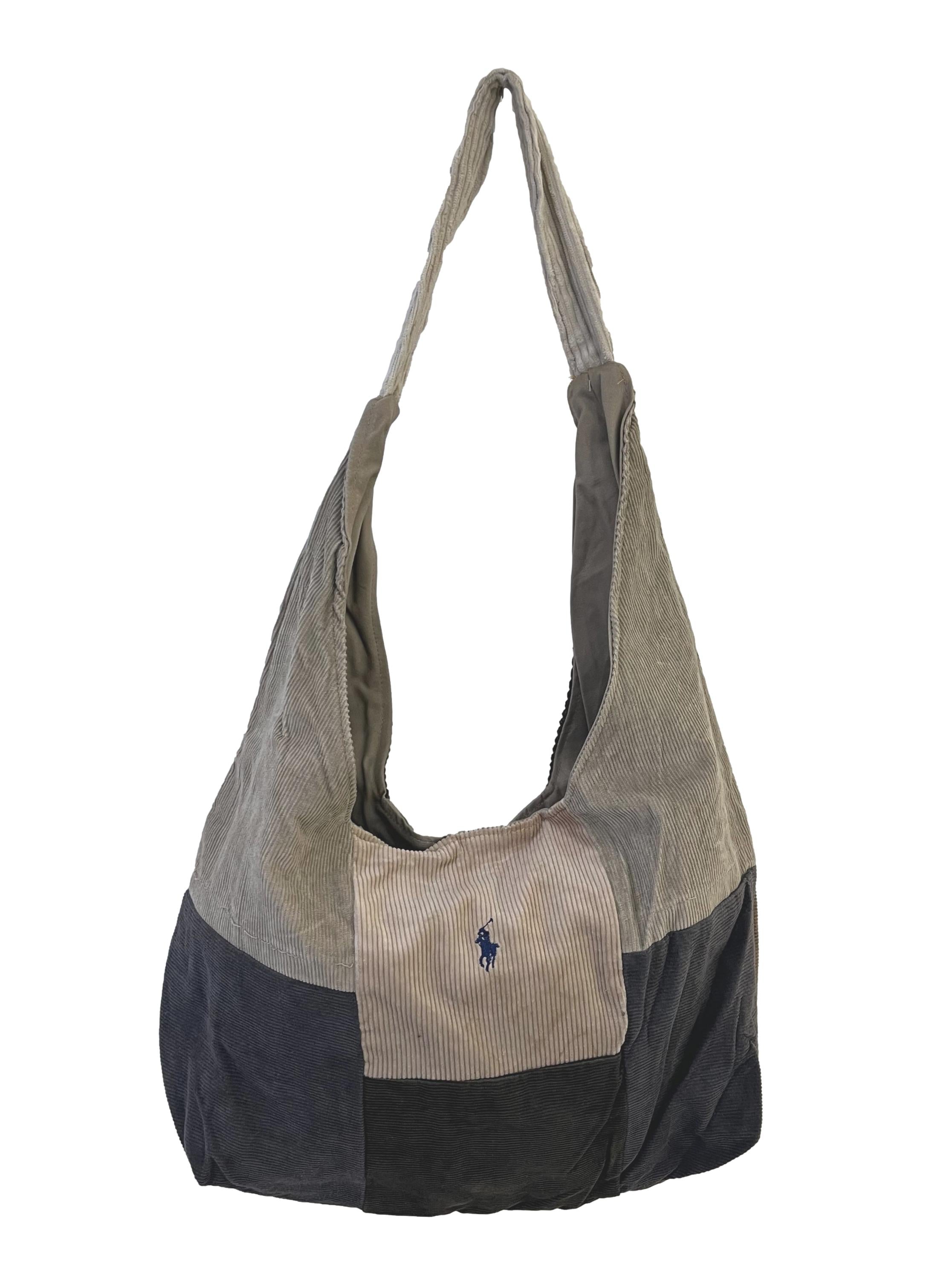 Grey Green Corduroy Crescent Reworked Shoulder Bag