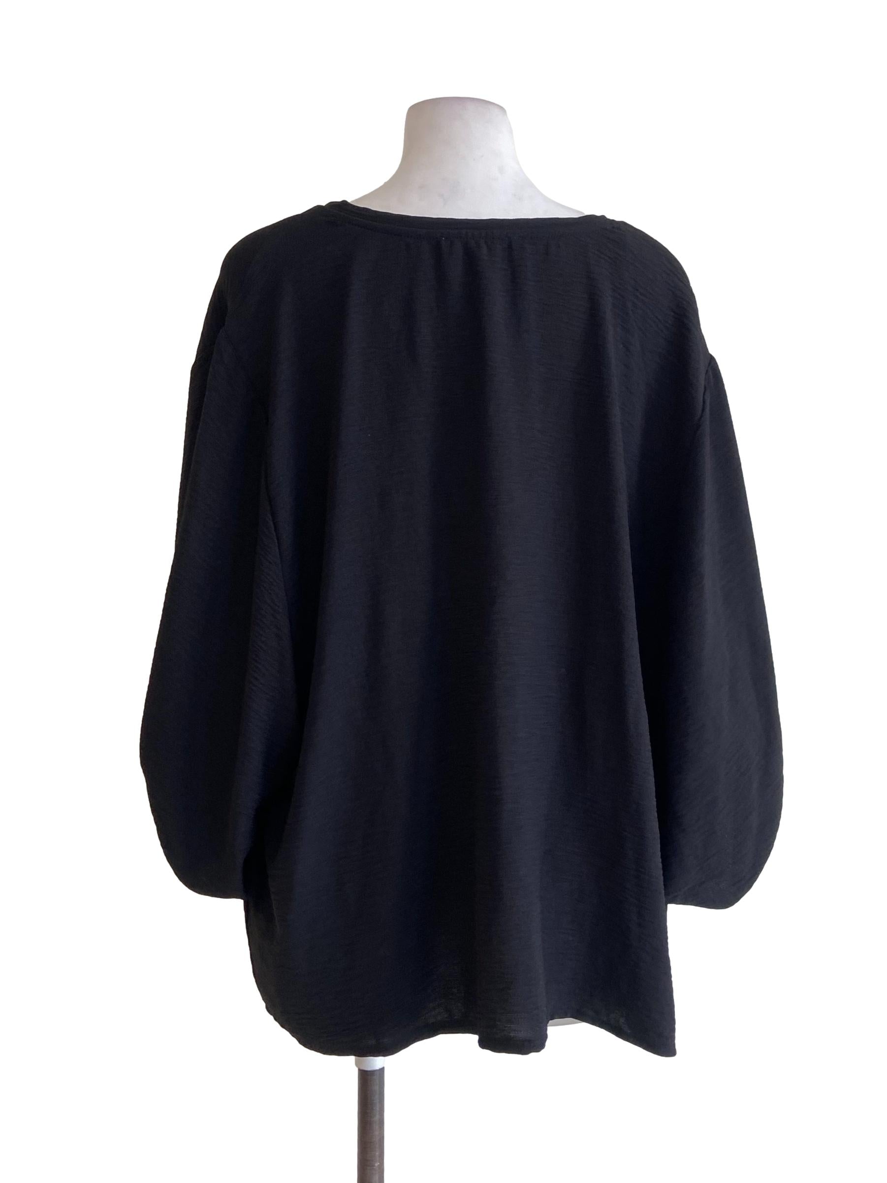 Black V Neck Wrinkles Blouse
