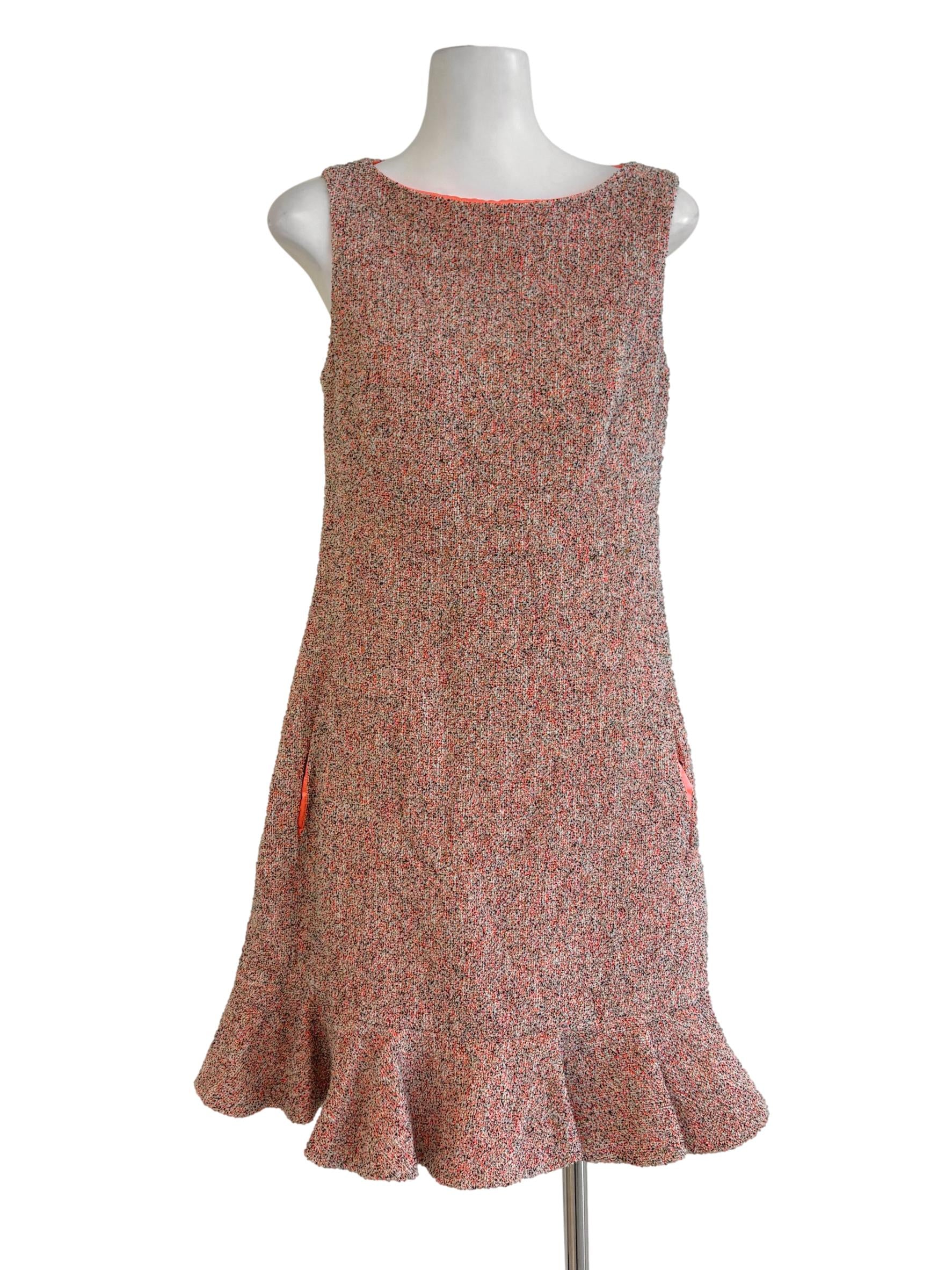 Orange Tweed Flounce Dress