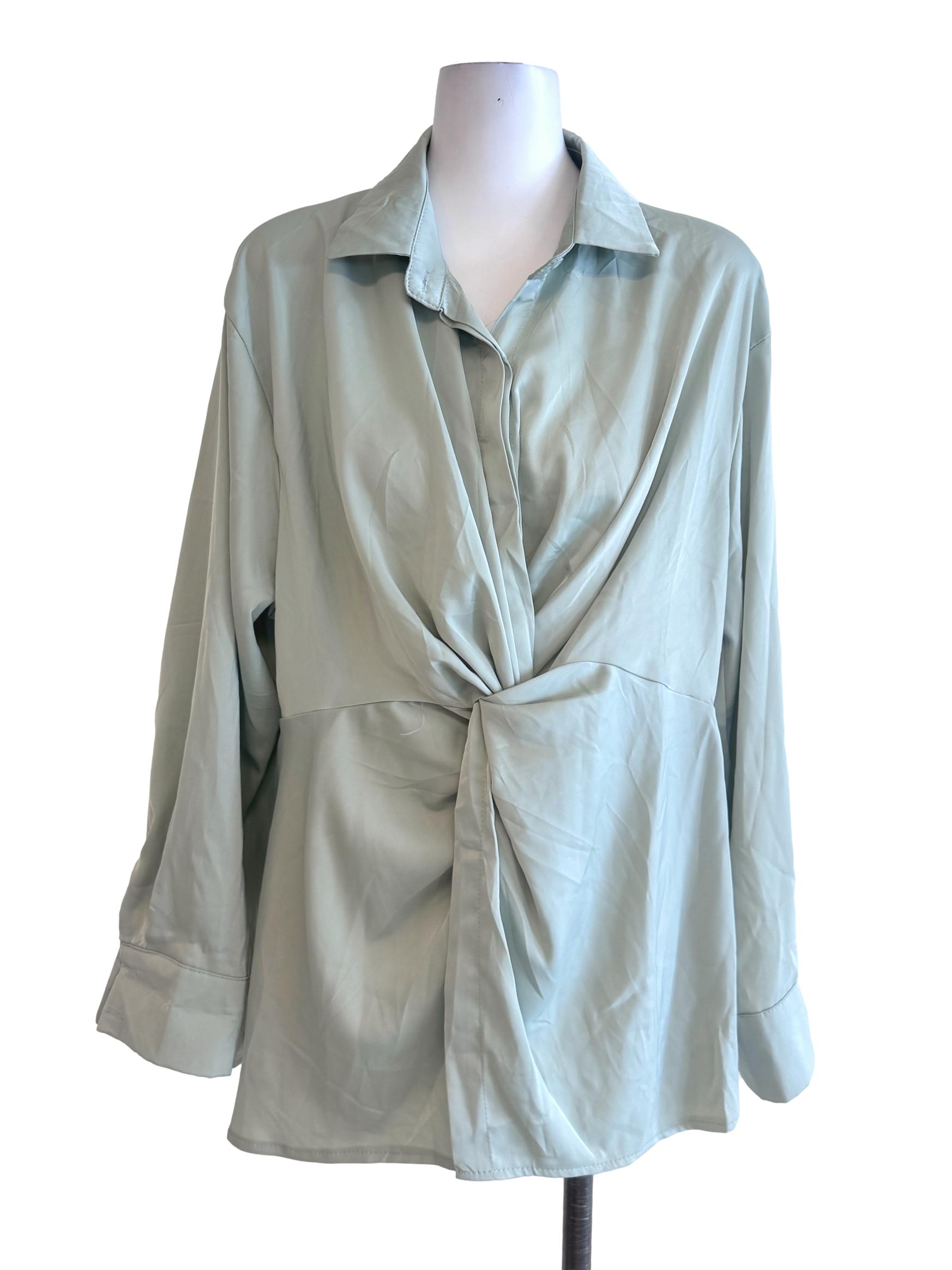 Sage Green Satin Collared Dress