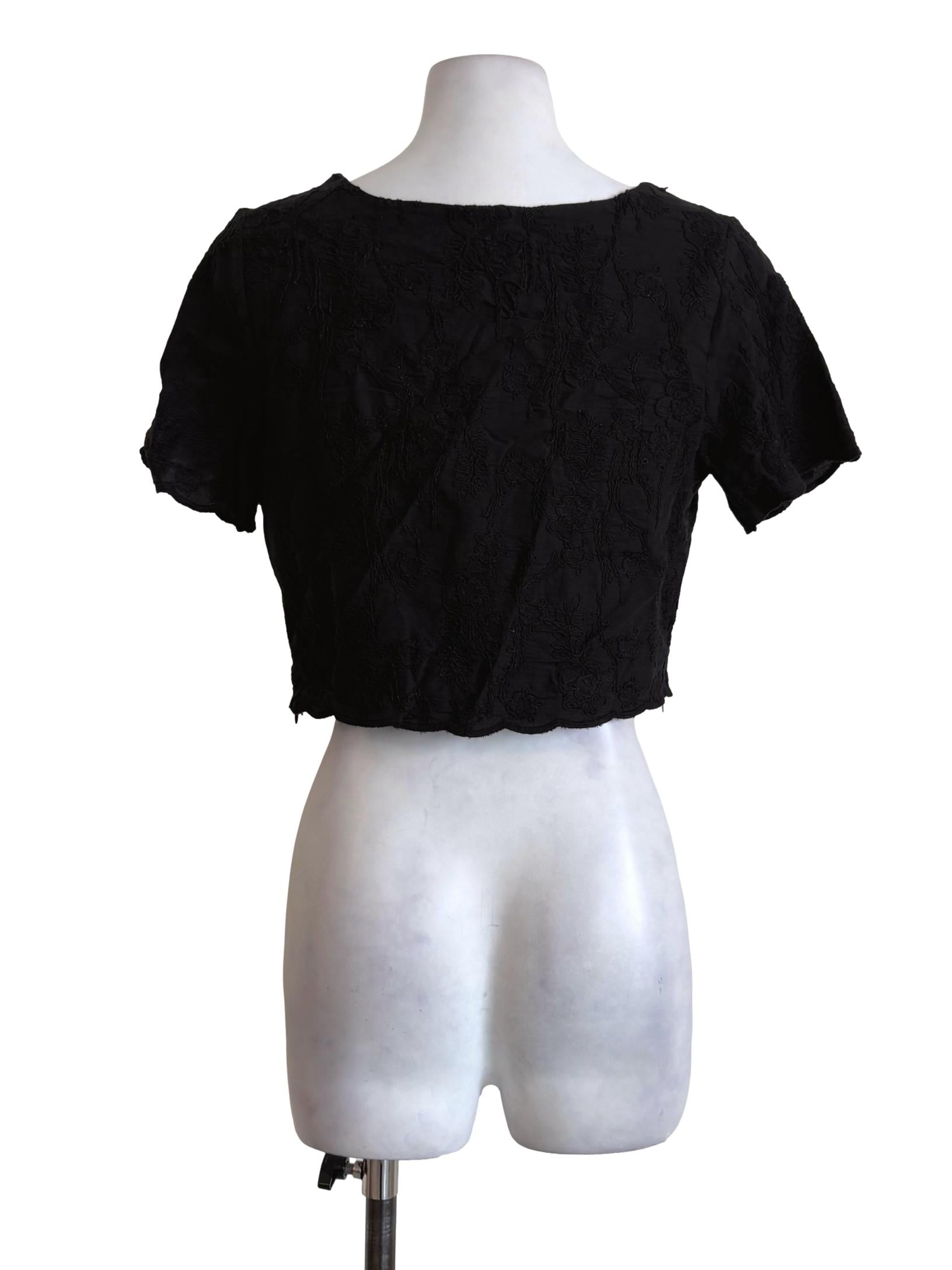 Black Floral Embroidered Blouse