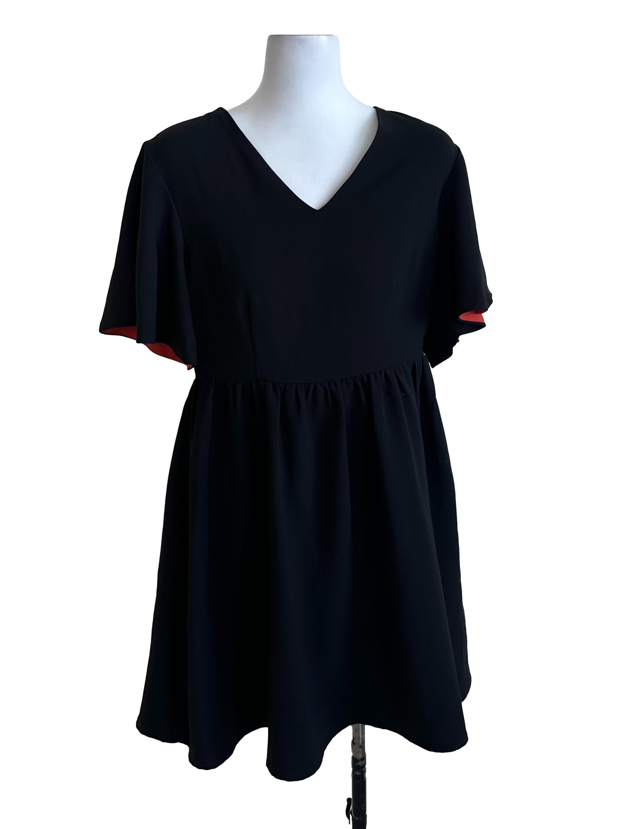 Black Plain V Neck Dress
