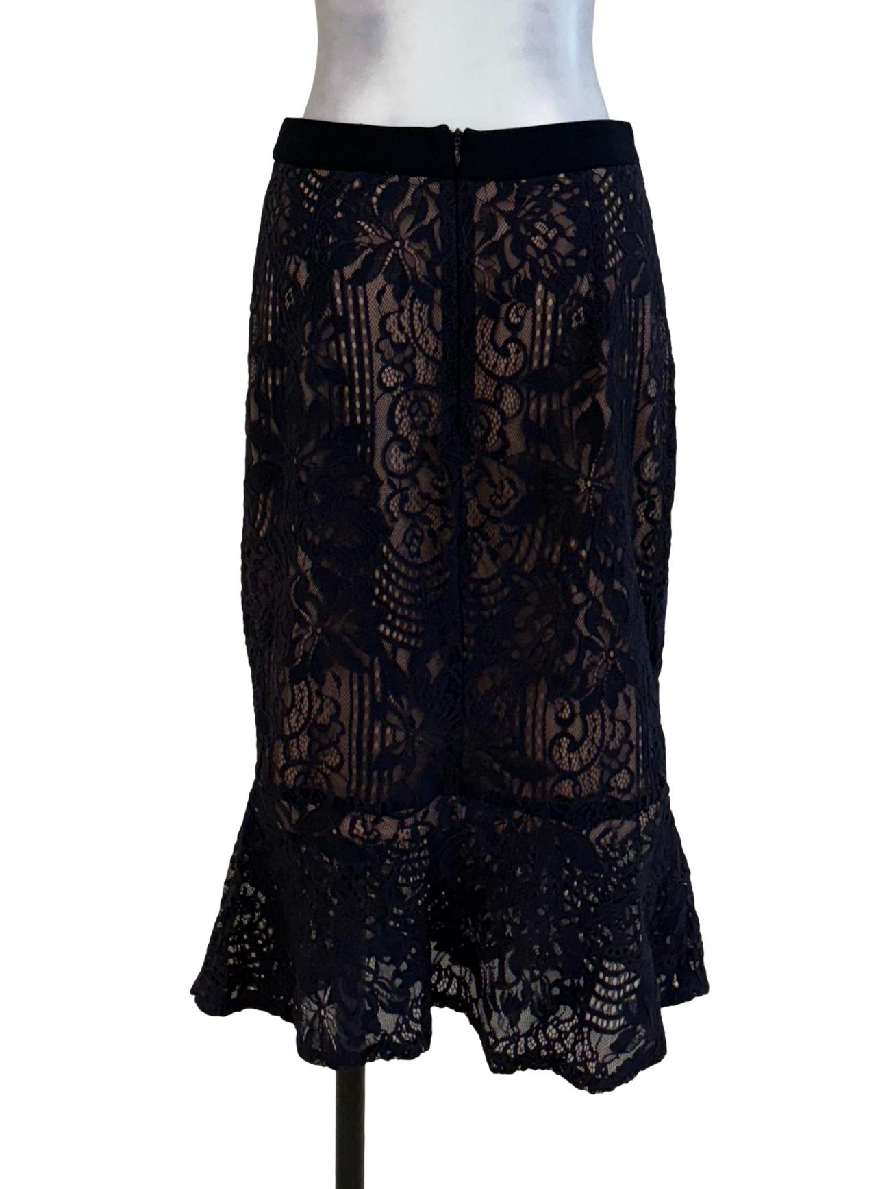 Indigo Blue Floral Lace Flounced Skirt