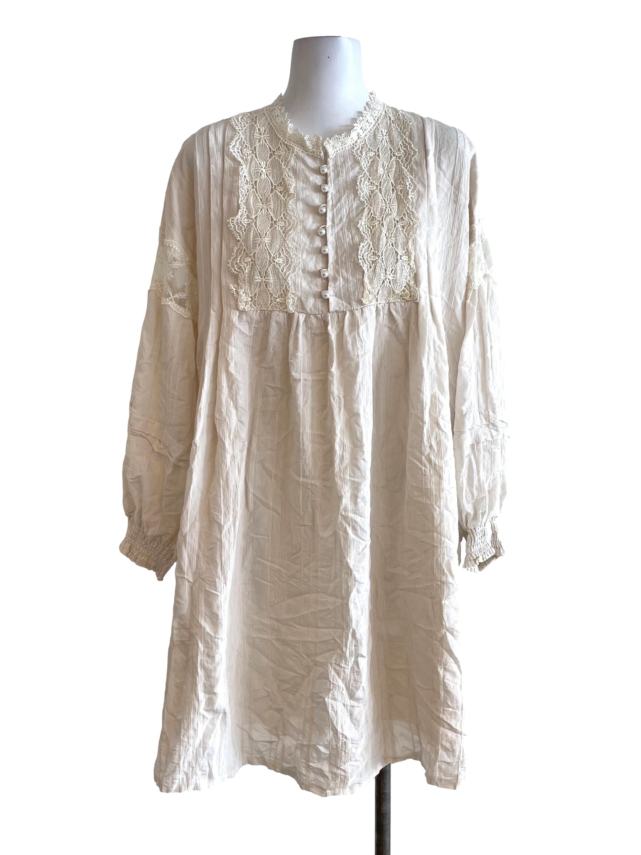 Cream Lace Pleated Dress