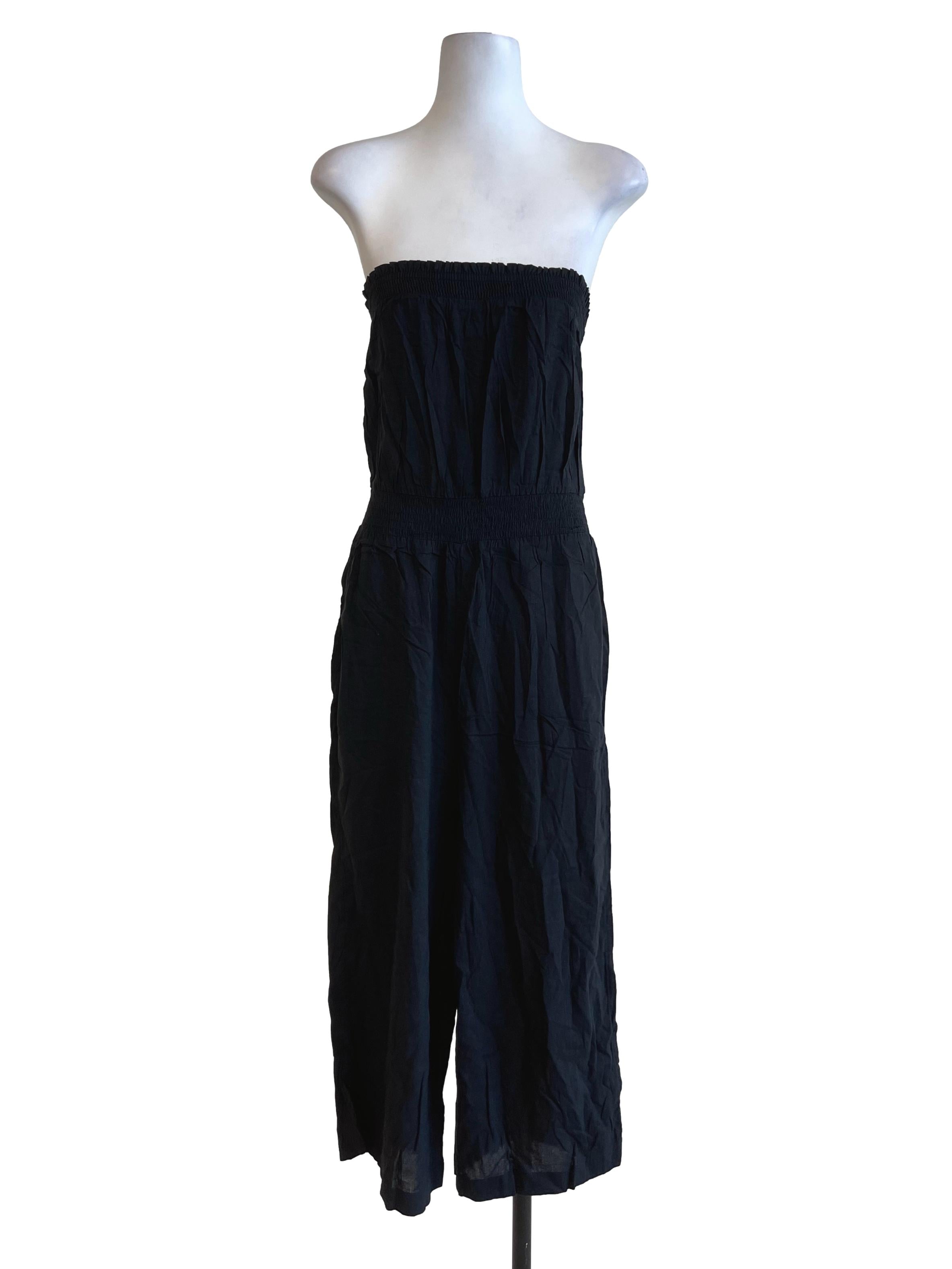 Black Cotton Strapless Jumpsuit