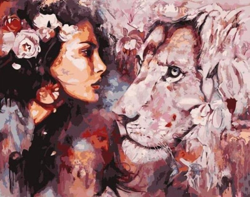 Peinture Par Numéros La Femme Et Le Lion Tableau Dart