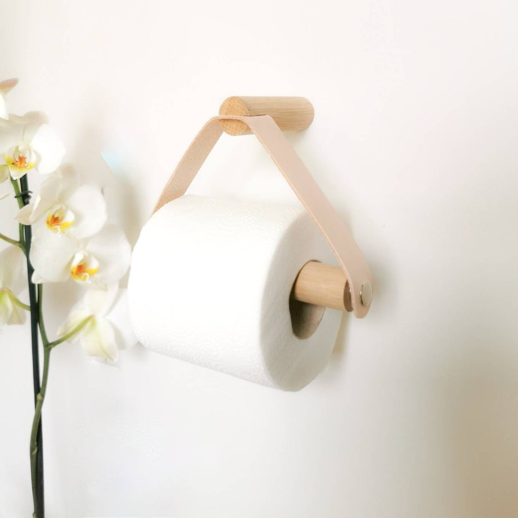 Paper towel holder from leather, wood / Kitchen roll holder