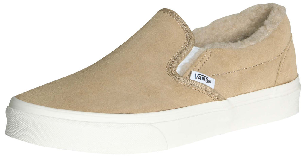 vans suede fleece slip ons