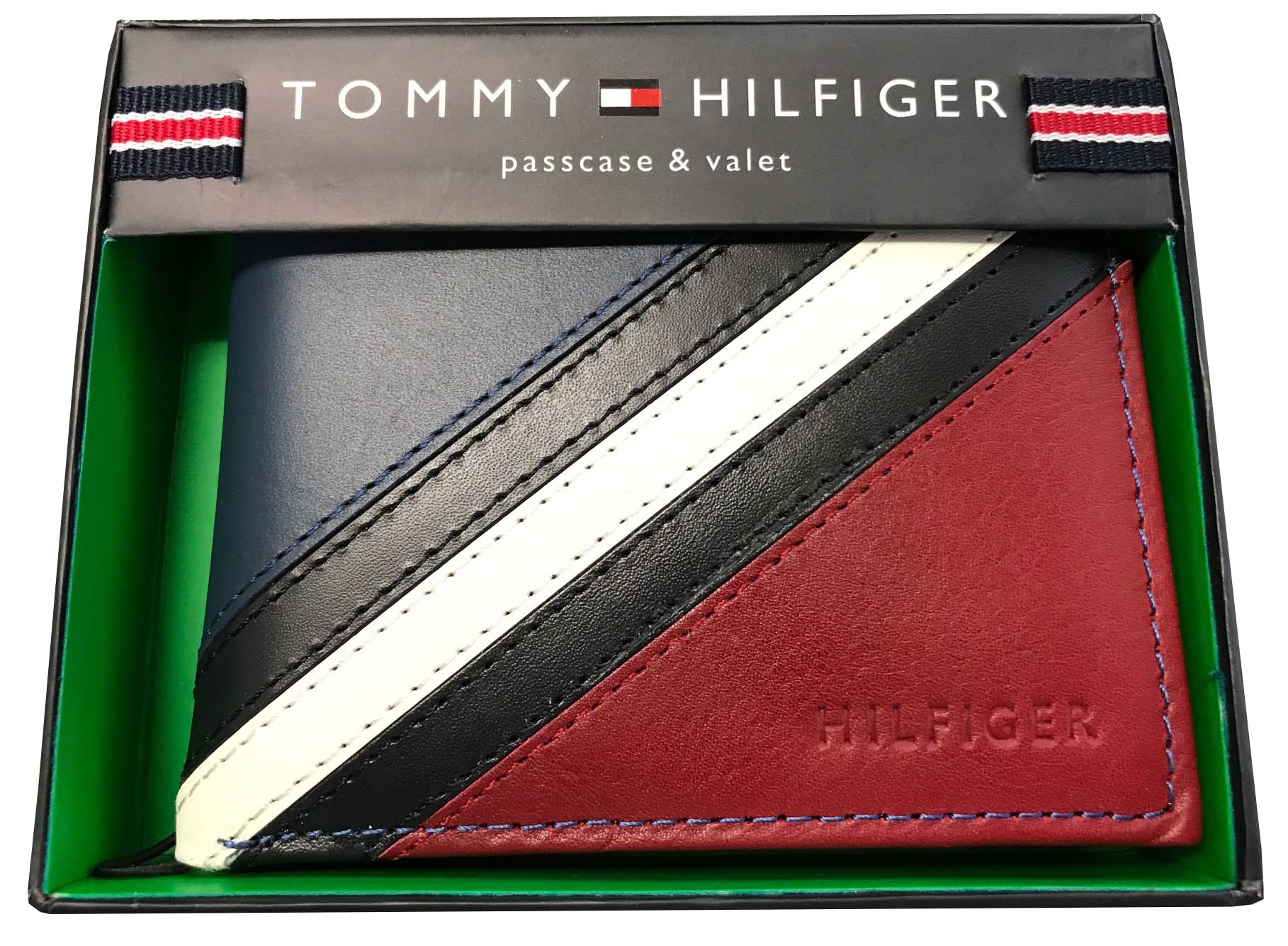 Tommy Hilfiger Passcase and Valet Bifold Wallet-Red/Navy/White – Webzom
