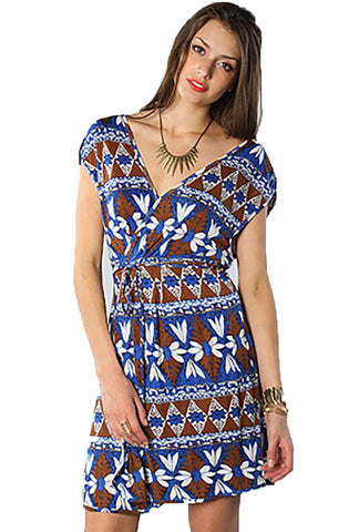 Quiksilver Juniors Island Geo Wrap Dress-Blue/Brown