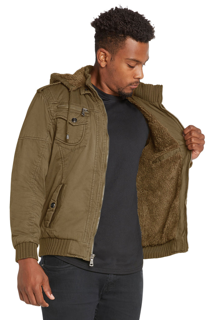 Maximos Men's Sherpa Lined Sahara Hooded Multi Pocket Bomber Jacket – Webzom