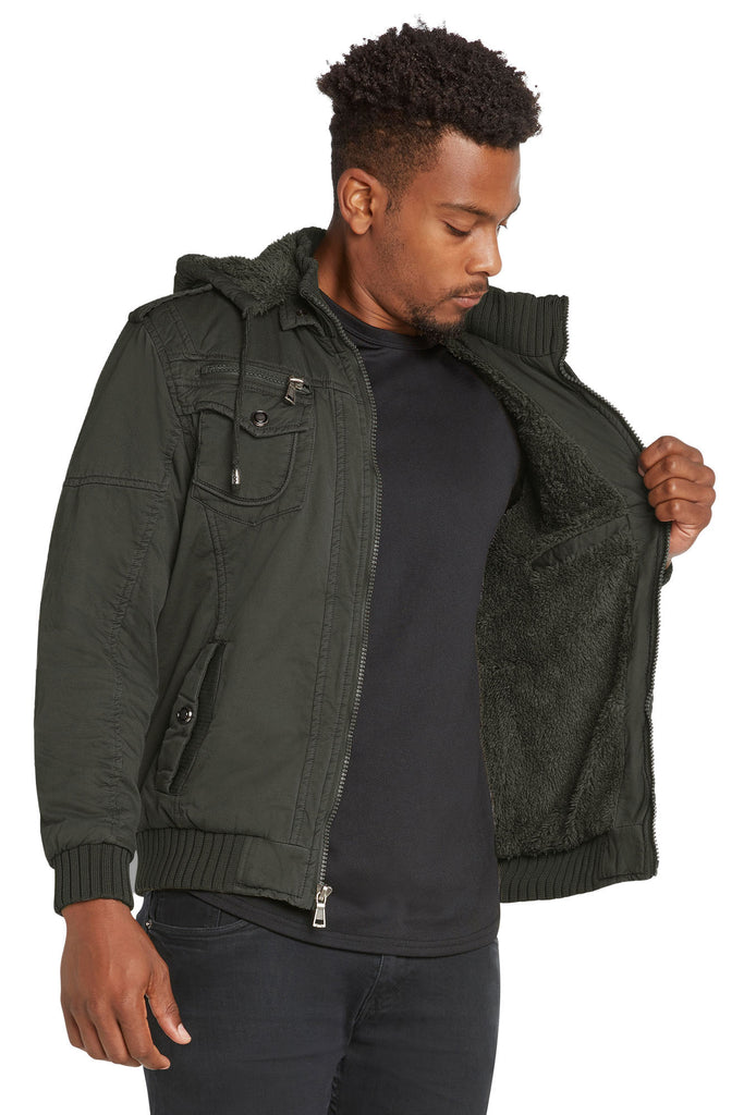 Maximos Men's Sherpa Lined Sahara Hooded Multi Pocket Bomber Jacket – Webzom