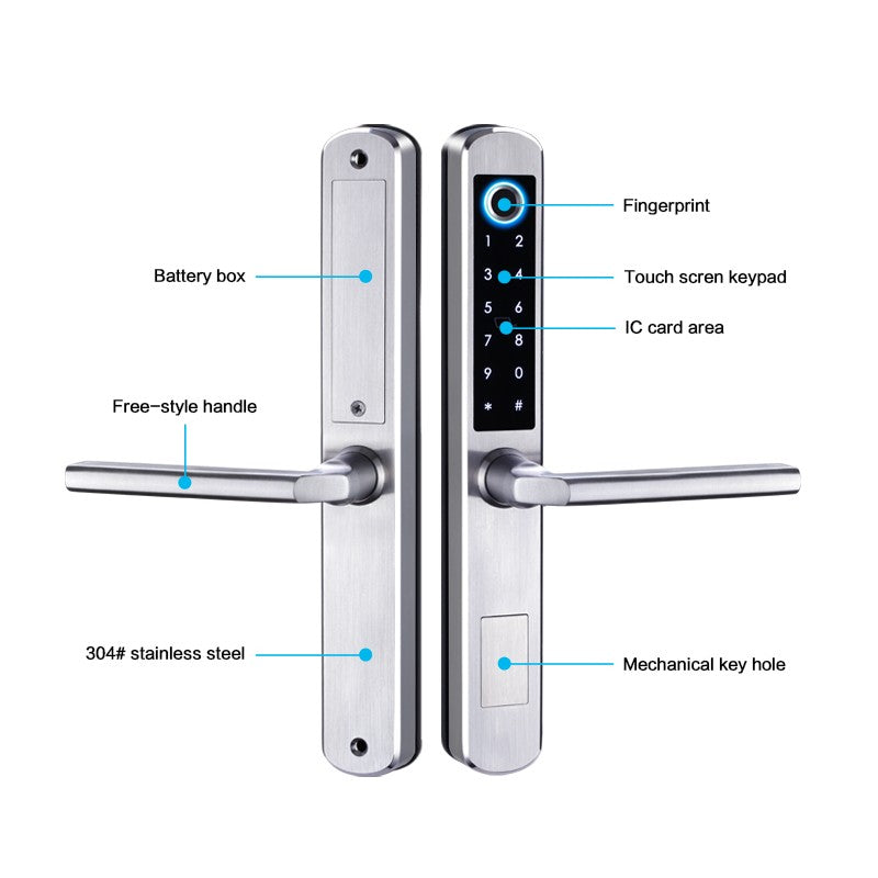 5in1 Slim Smart Sliding Door Lock with Bluetooth Fingerprint WiFi