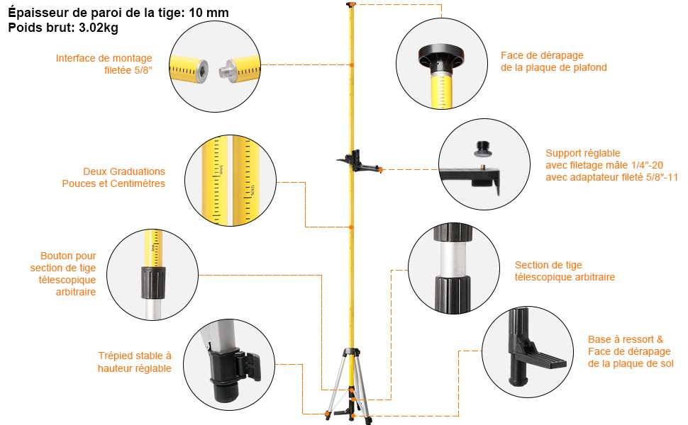 Trépied télescopique pour niveaux laser Huepar - Huepar France
