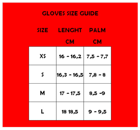 SIZE GUIDE FOR STICKY GLOVES