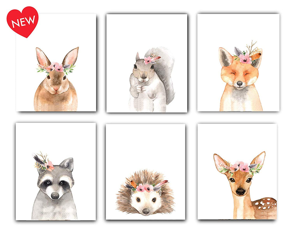 Woodland Animals Nursery Decor Watercolor Art - Set of 6 UNFRAMED (8x1