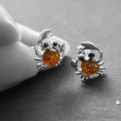 silver crab earrings amber