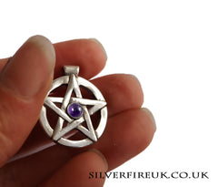 amethyst gemstone pentacle pendant, wiccan witch jewellery