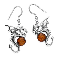 dragon earrings amber orbs