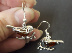 winter robin earrings, amber