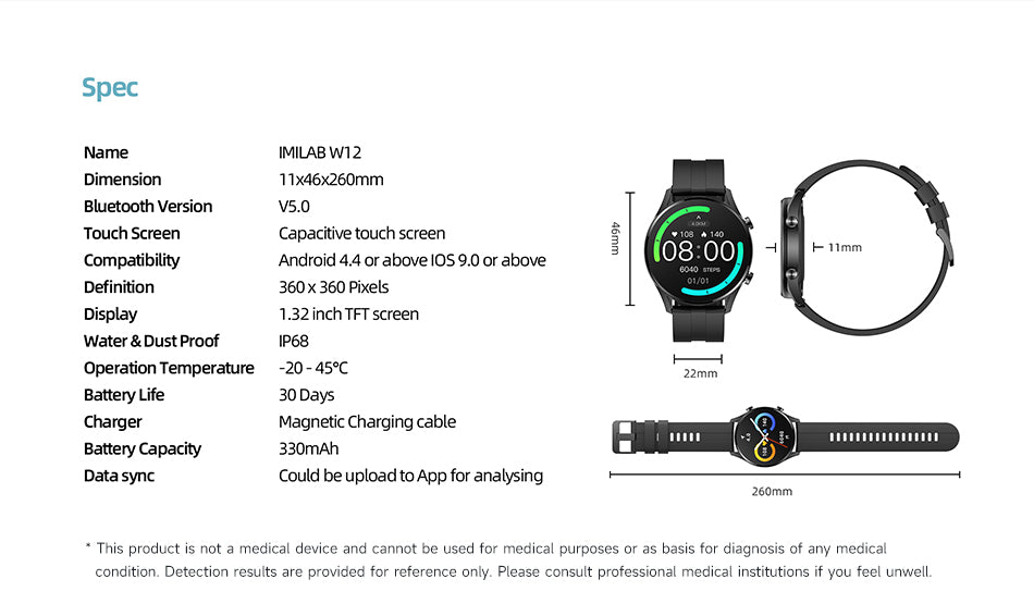 IMILAB W12 Relógio Smart Watch Men Monitor de Ritmo Esportivo Monitor de  Ritmo Cardíaco IP68 Waterproof Watch For GloryFit App Versão Global