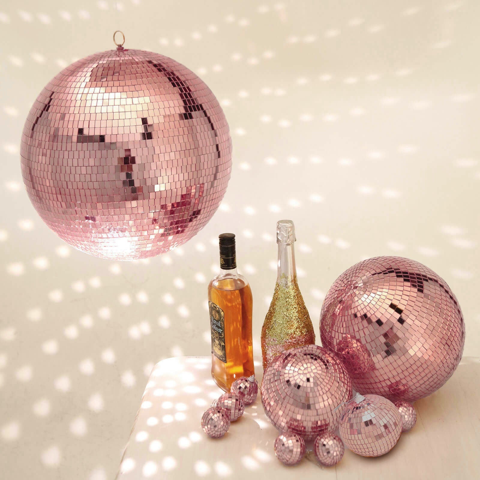 Rose Gold Glass Disco Mirror Ball with Hanging String, Christmas
