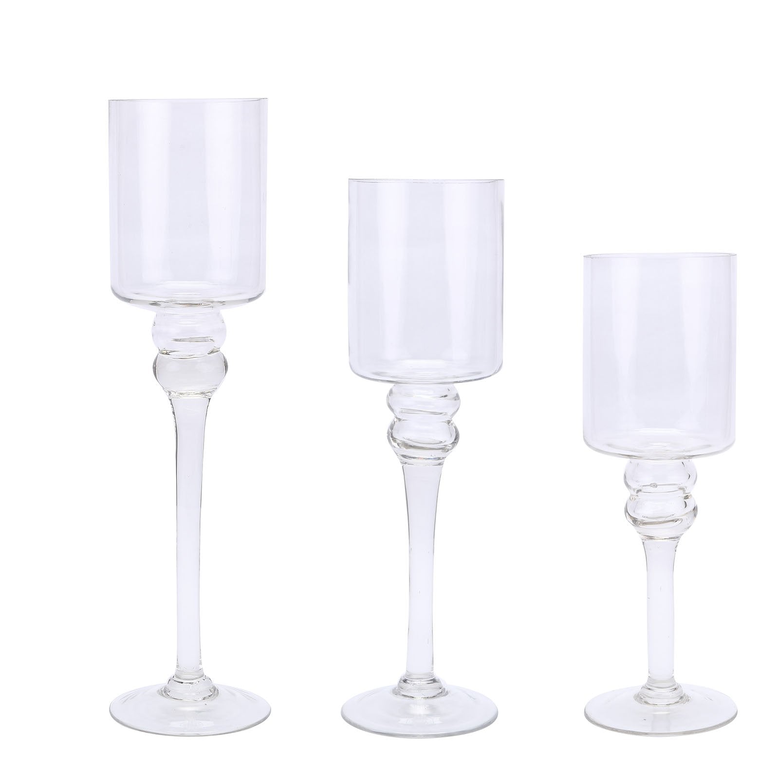 Set Of 3 Clear Long Stem Cylinder Glass Vase Candle Holder Set 121416 Ehomemart