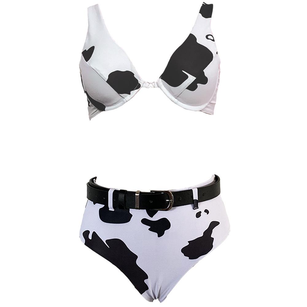 Cow Pattern Printed Bikini Swimsuit Steel High Waist Split Swimsuit New Swimsuit Belt