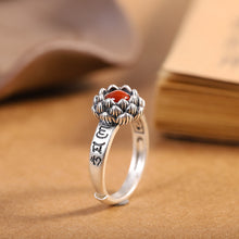 Load image into Gallery viewer, Character silver s925 silver inlaid South Red Agate Eight-petal Lotus Ring

